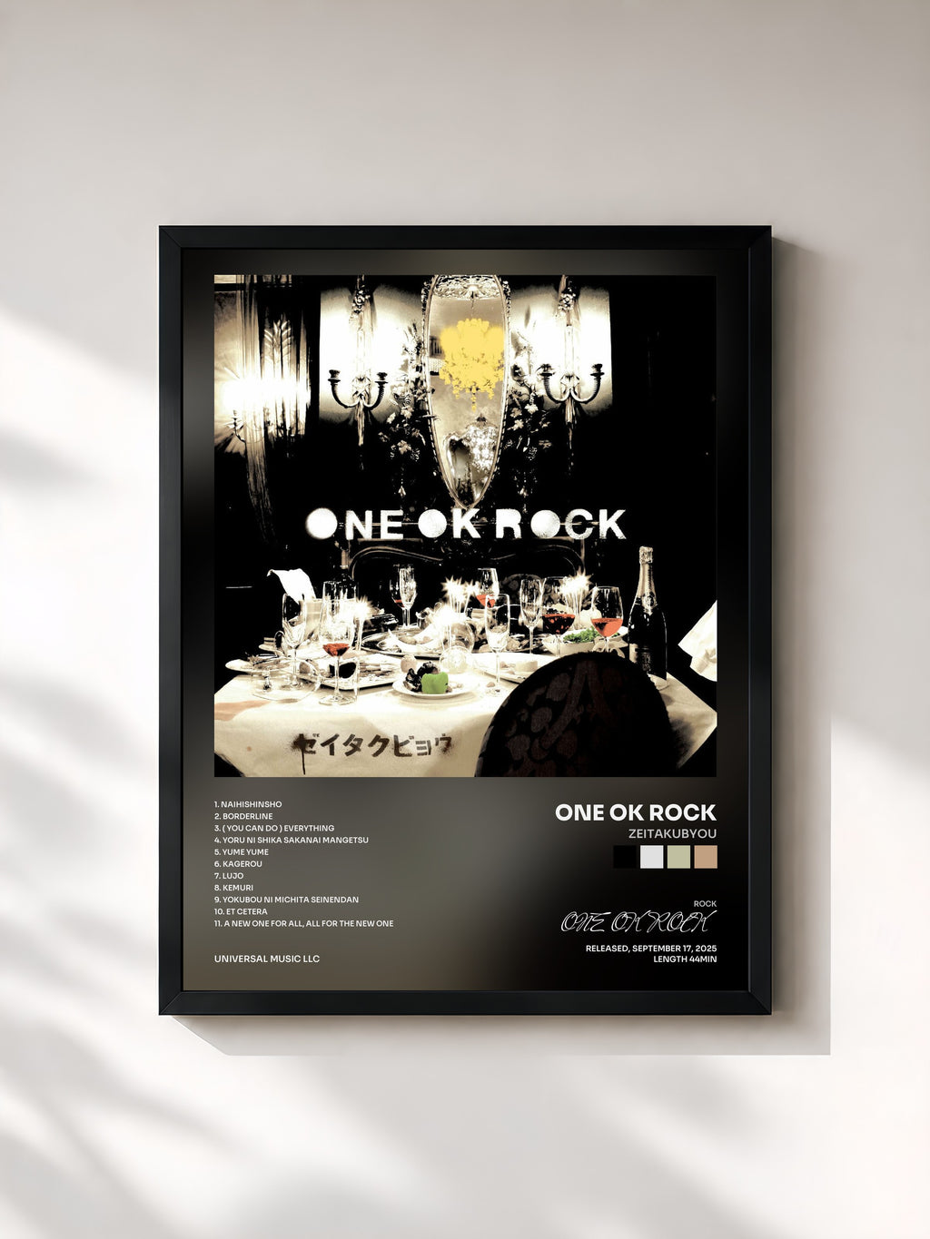 #noir Tableau de l'album Zeitakubyou de ONE OK ROCK, cadre noir, imprimé et encadré en France