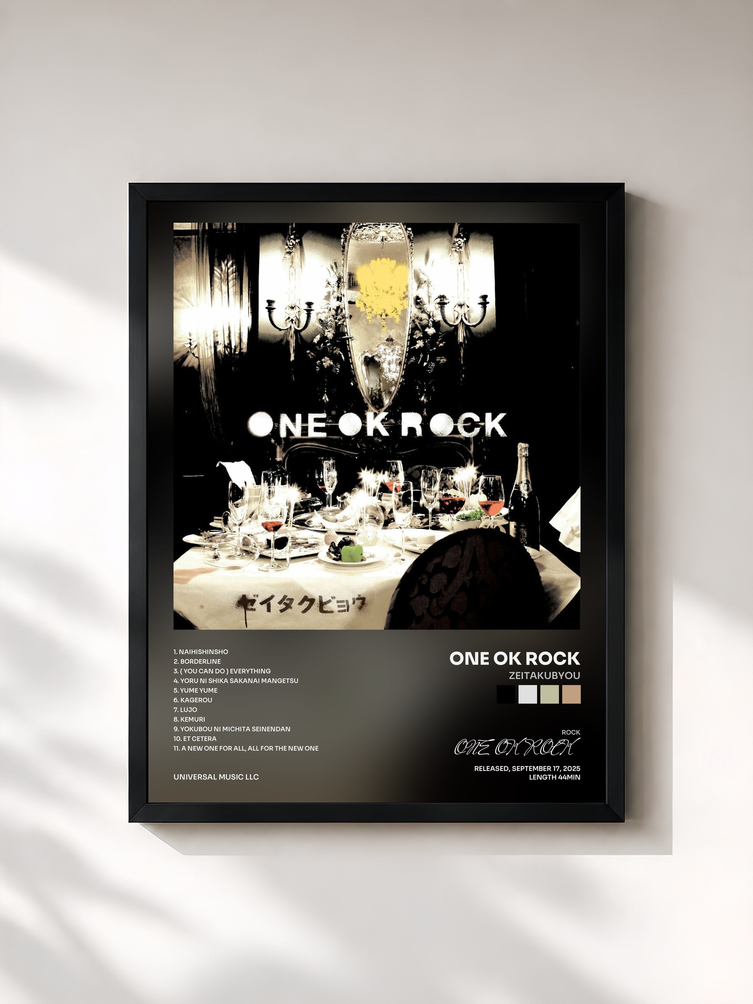 #noir Tableau de l'album Zeitakubyou de ONE OK ROCK, cadre noir, imprimé et encadré en France