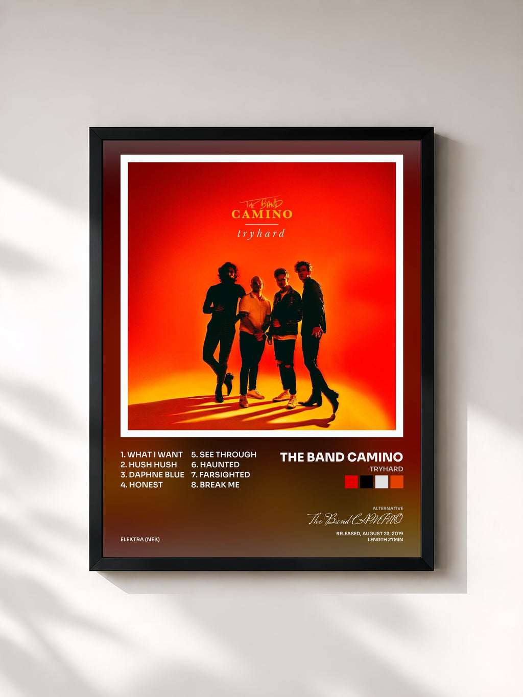 #noir Tableau de l'album tryhard de The Band CAMINO, cadre noir, imprimé et encadré en France