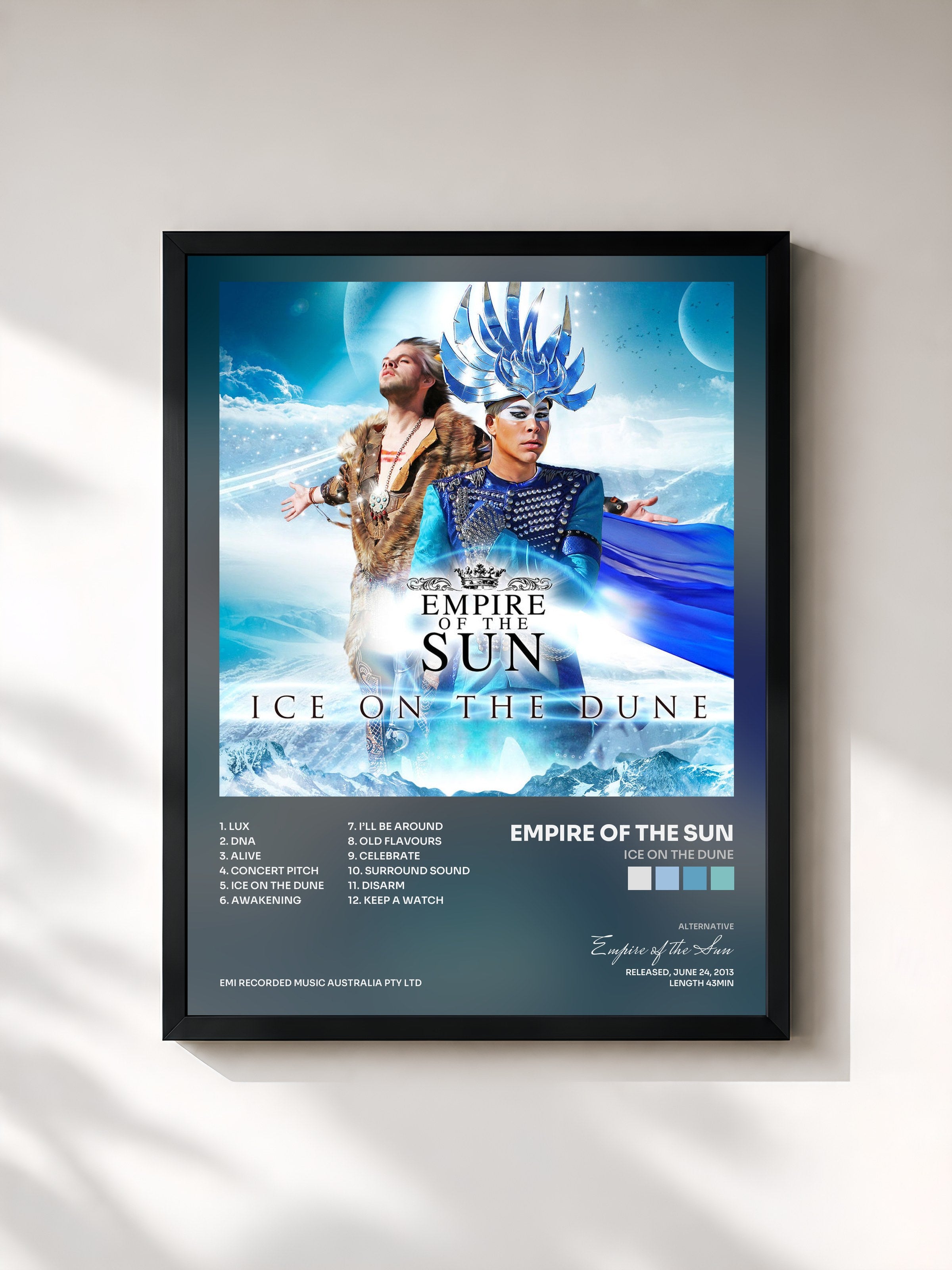 #noir Tableau de l'album Ice On The Dune de Empire of the Sun, cadre noir, imprimé et encadré en France