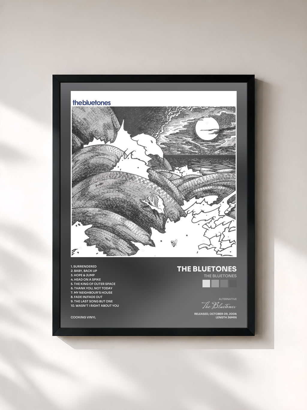 #noir Tableau de l'album The Bluetones de The Bluetones, cadre noir, imprimé et encadré en France