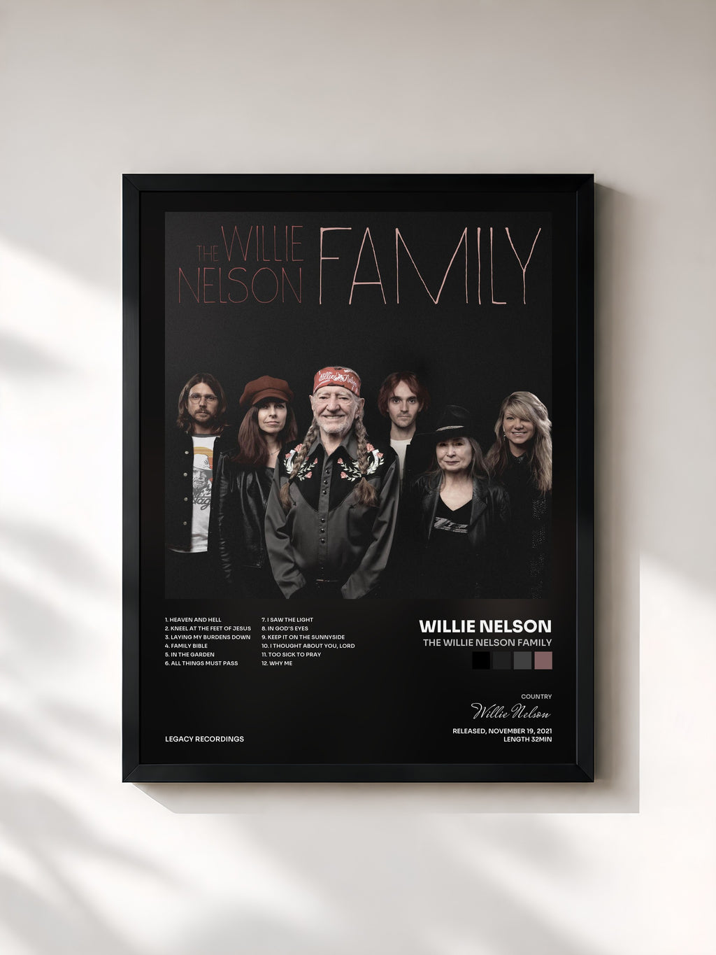 #noir The Willie Nelson Family di Willie Nelson in stampa incorniciata, cornice nera, stampata e incorniciata in Francia