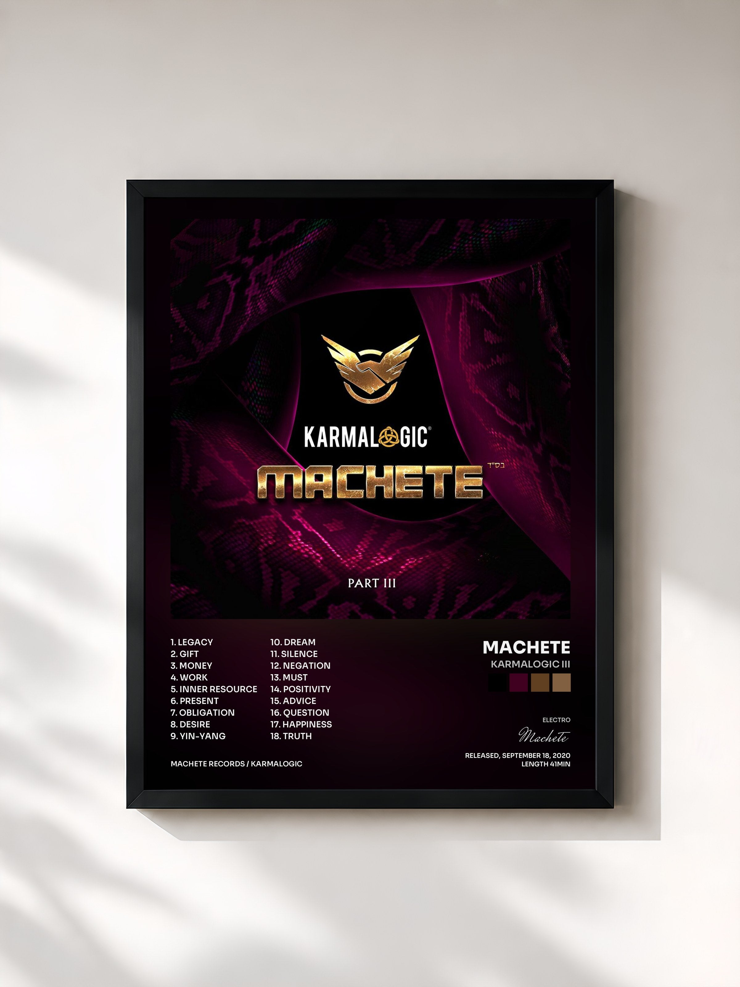#noir Tableau de l'album Karmalogic III de Machete, cadre noir, imprimé et encadré en France