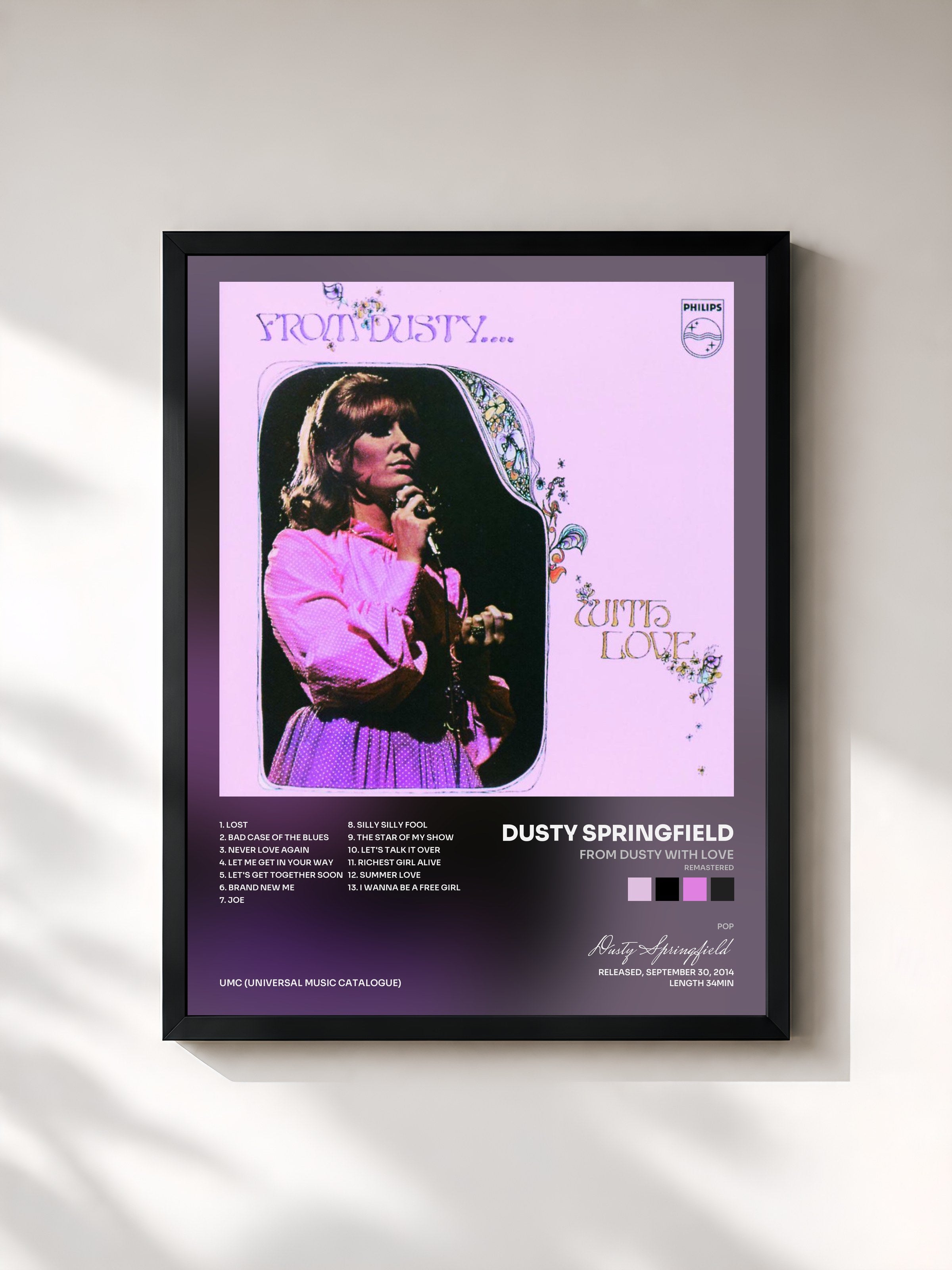 #noir Tableau de l'album From Dusty With Love (Remastered) de Dusty Springfield, cadre noir, imprimé et encadré en France