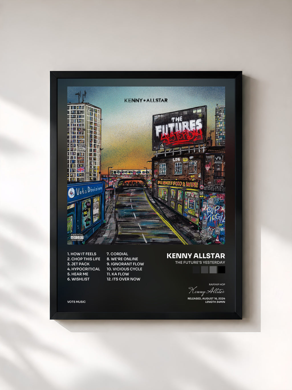#noir Tableau de l'album The Future's Yesterday de Kenny Allstar, cadre noir, imprimé et encadré en France