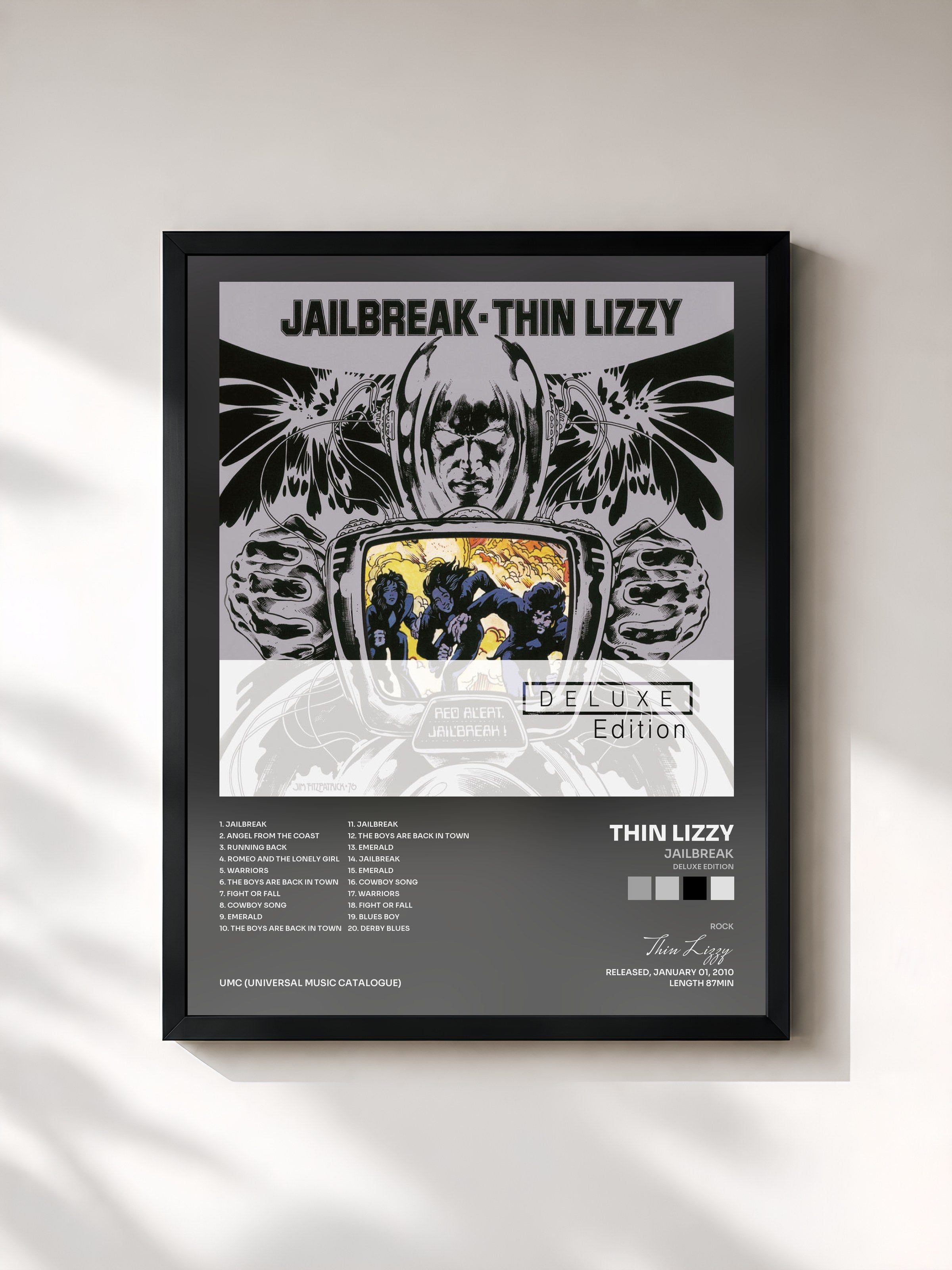 #noir Tableau de l'album Jailbreak (Deluxe Edition) de Thin Lizzy, cadre noir, imprimé et encadré en France