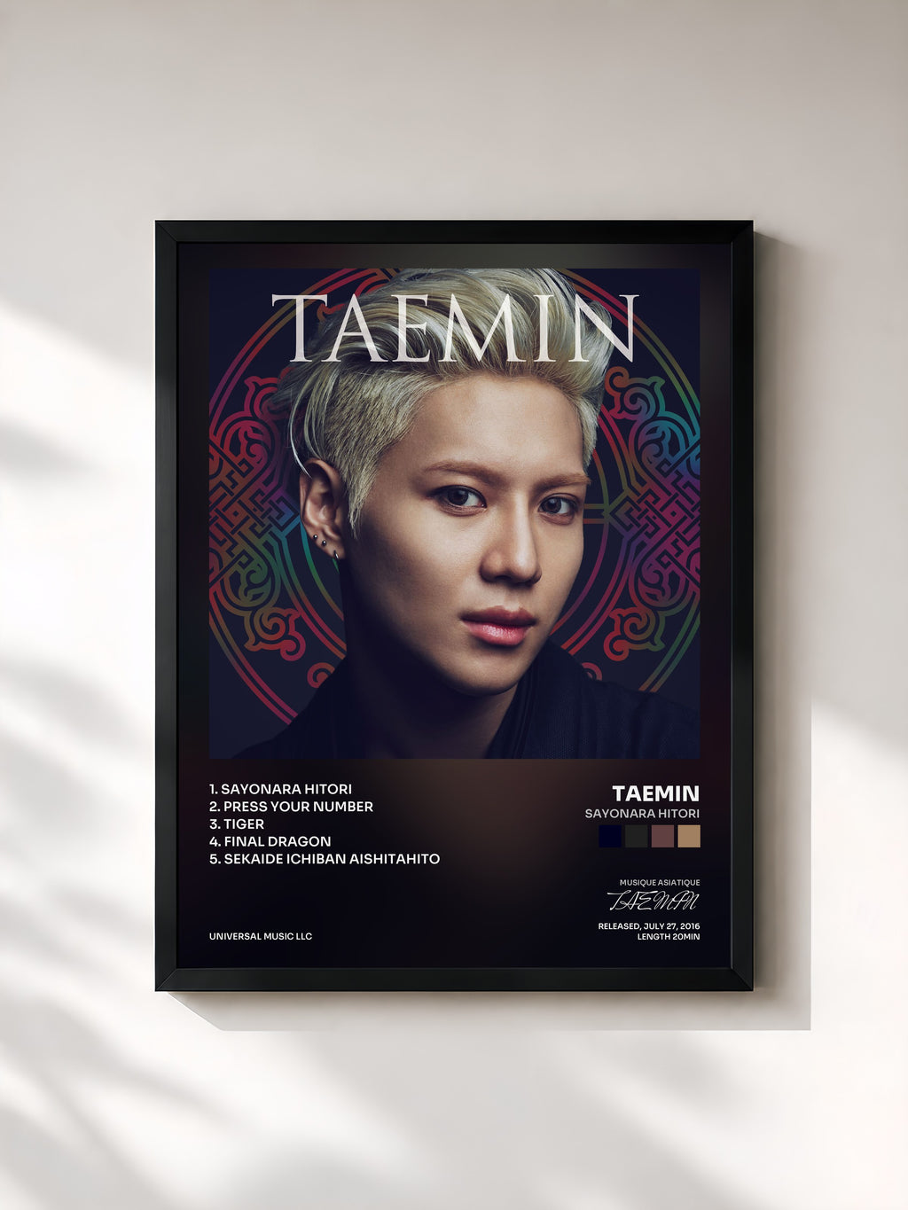 #noir Tableau de l'album Sayonara Hitori de TAEMIN, cadre noir, imprimé et encadré en France