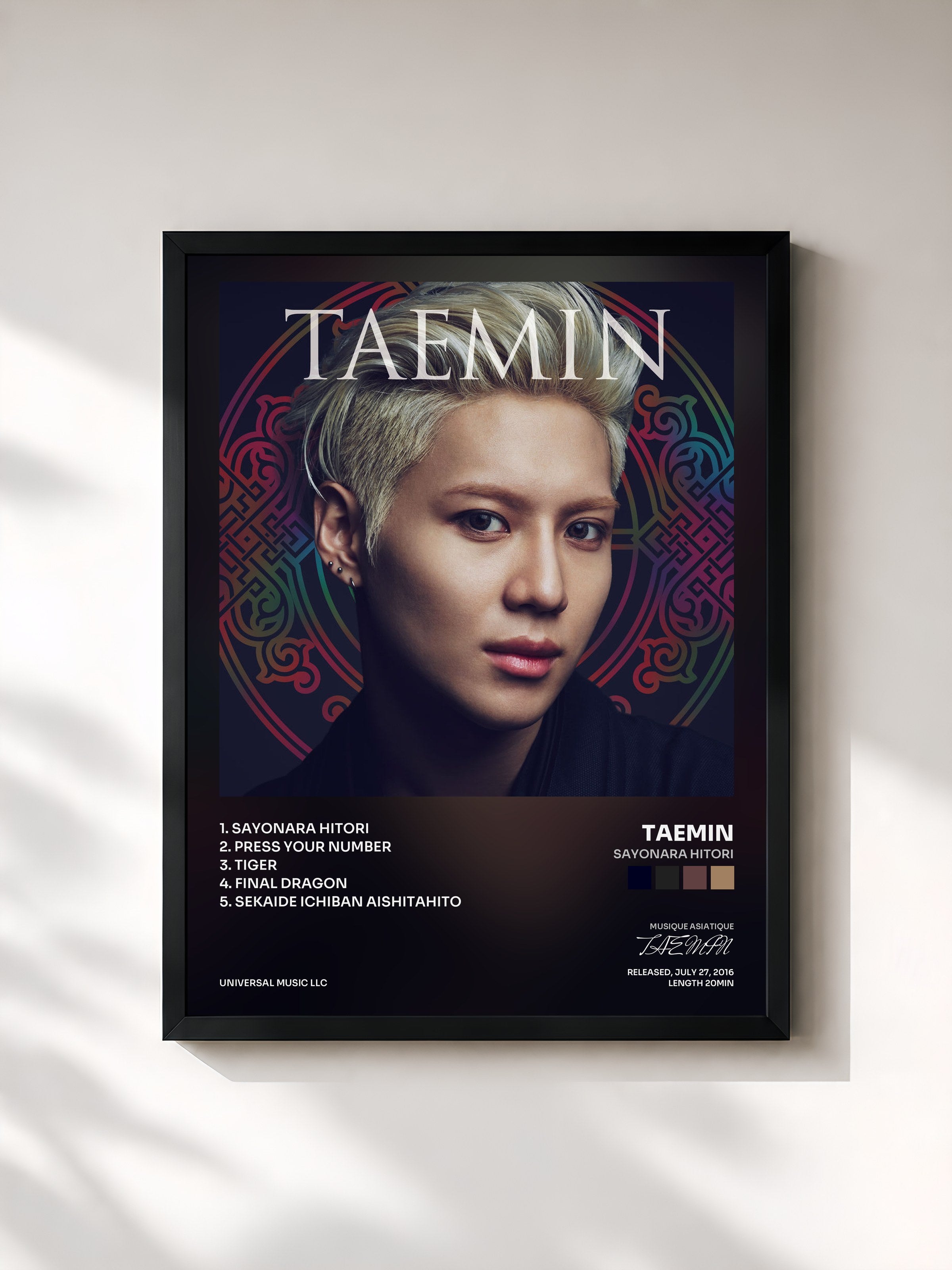 #noir Tableau de l'album Sayonara Hitori de TAEMIN, cadre noir, imprimé et encadré en France
