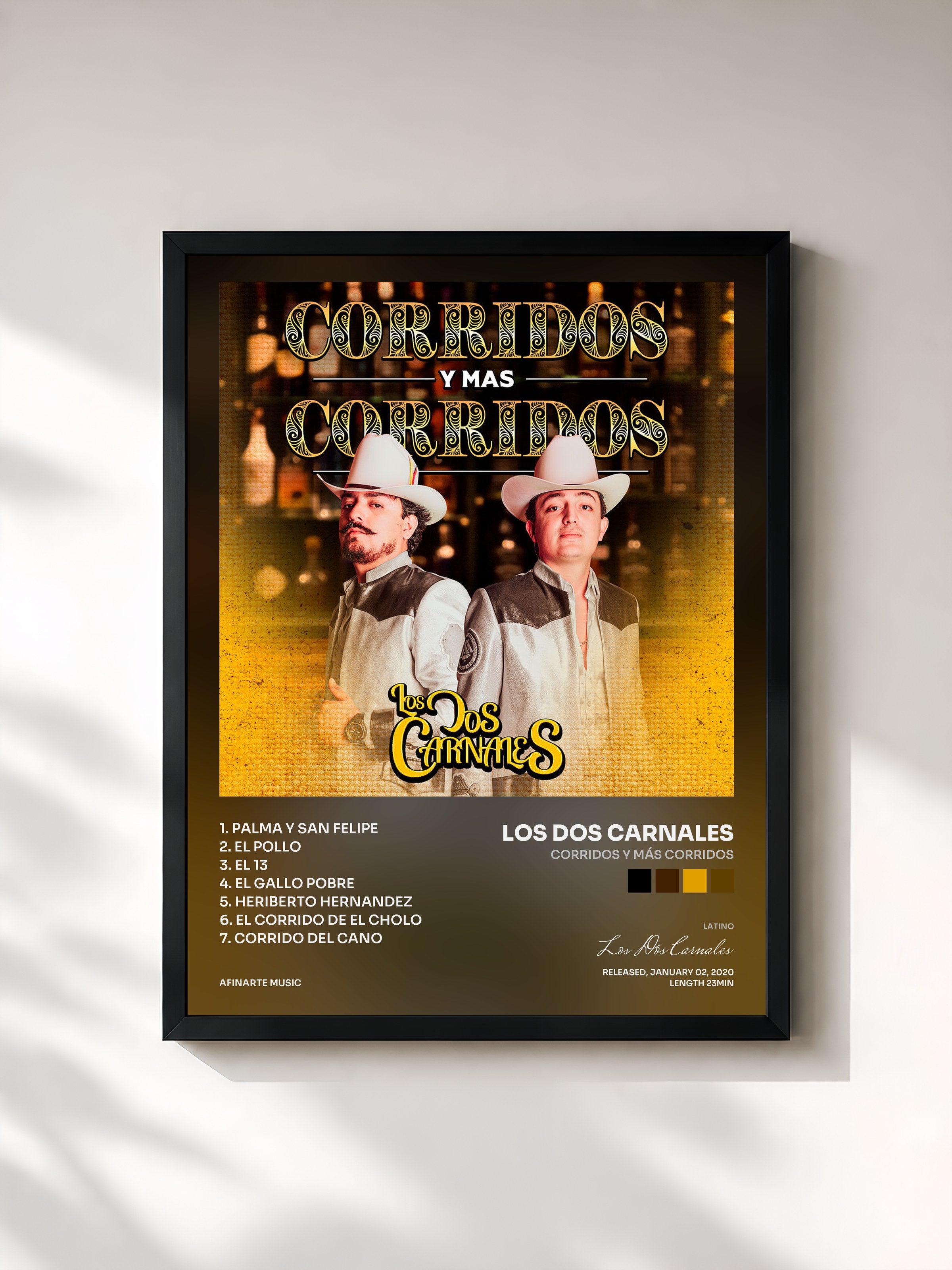 #noir Tableau de l'album Corridos y Más Corridos de Los Dos Carnales, cadre noir, imprimé et encadré en France