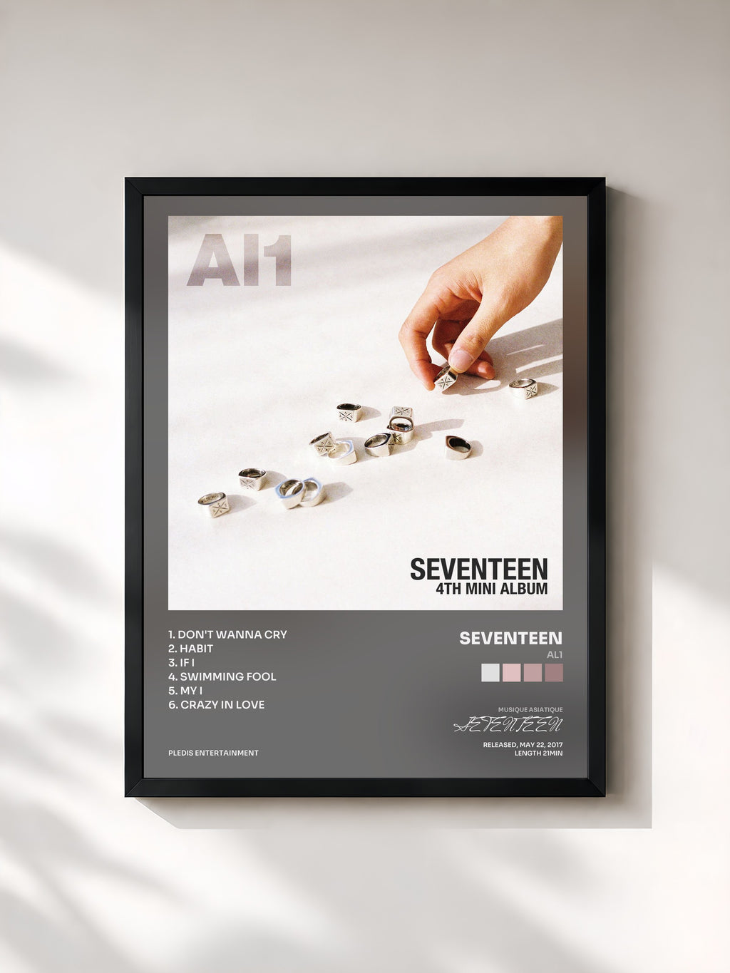 #noir Tableau de l'album Al1 de SEVENTEEN, cadre noir, imprimé et encadré en France