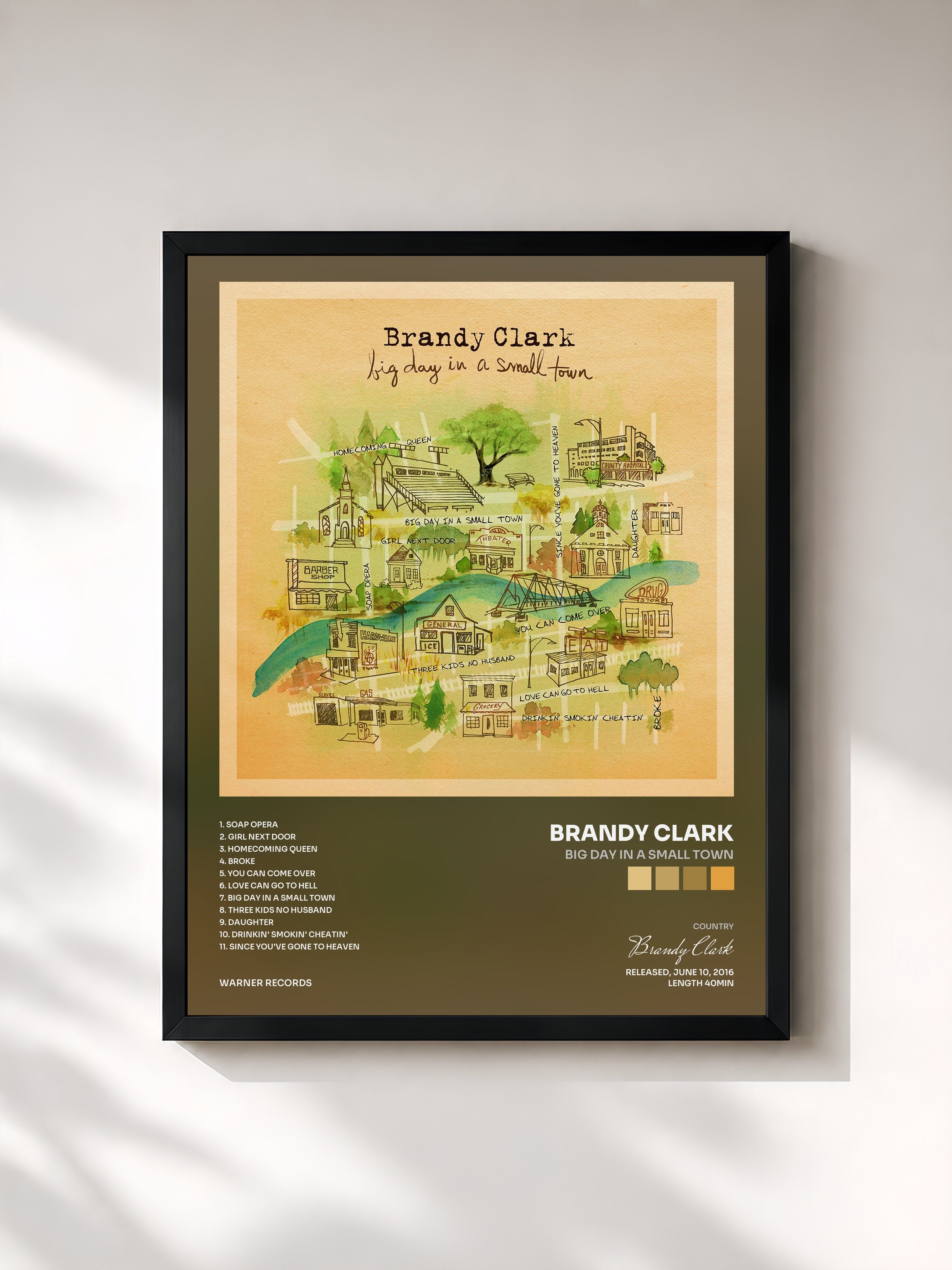 #noir Tableau de l'album Big Day in a Small Town de Brandy Clark, cadre noir, imprimé et encadré en France
