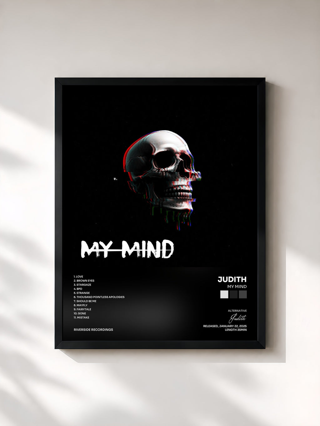 #noir Tableau de l'album My Mind de Judith, cadre noir, imprimé et encadré en France