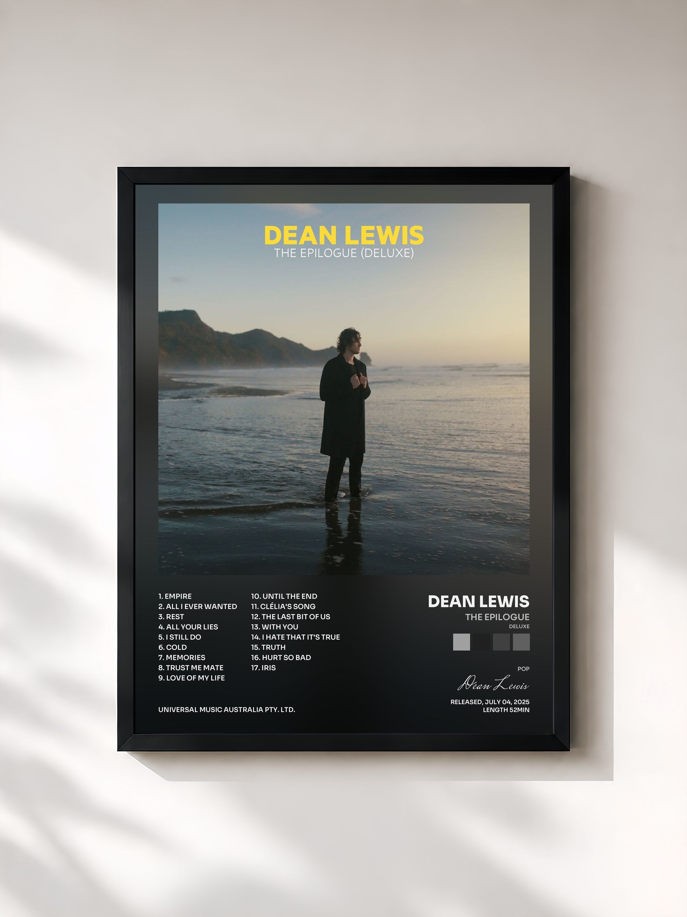#noir Tableau de l'album The Epilogue (Deluxe) de Dean Lewis, cadre noir, imprimé et encadré en France