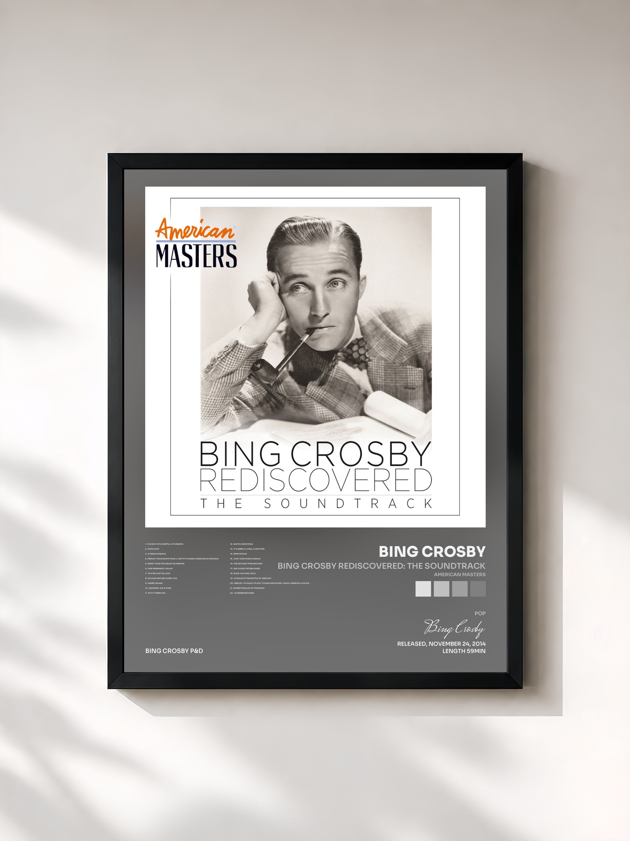 #noir Tableau de l'album Bing Crosby Rediscovered: The Soundtrack (American Masters) de Bing Crosby, cadre noir, imprimé et encadré en France