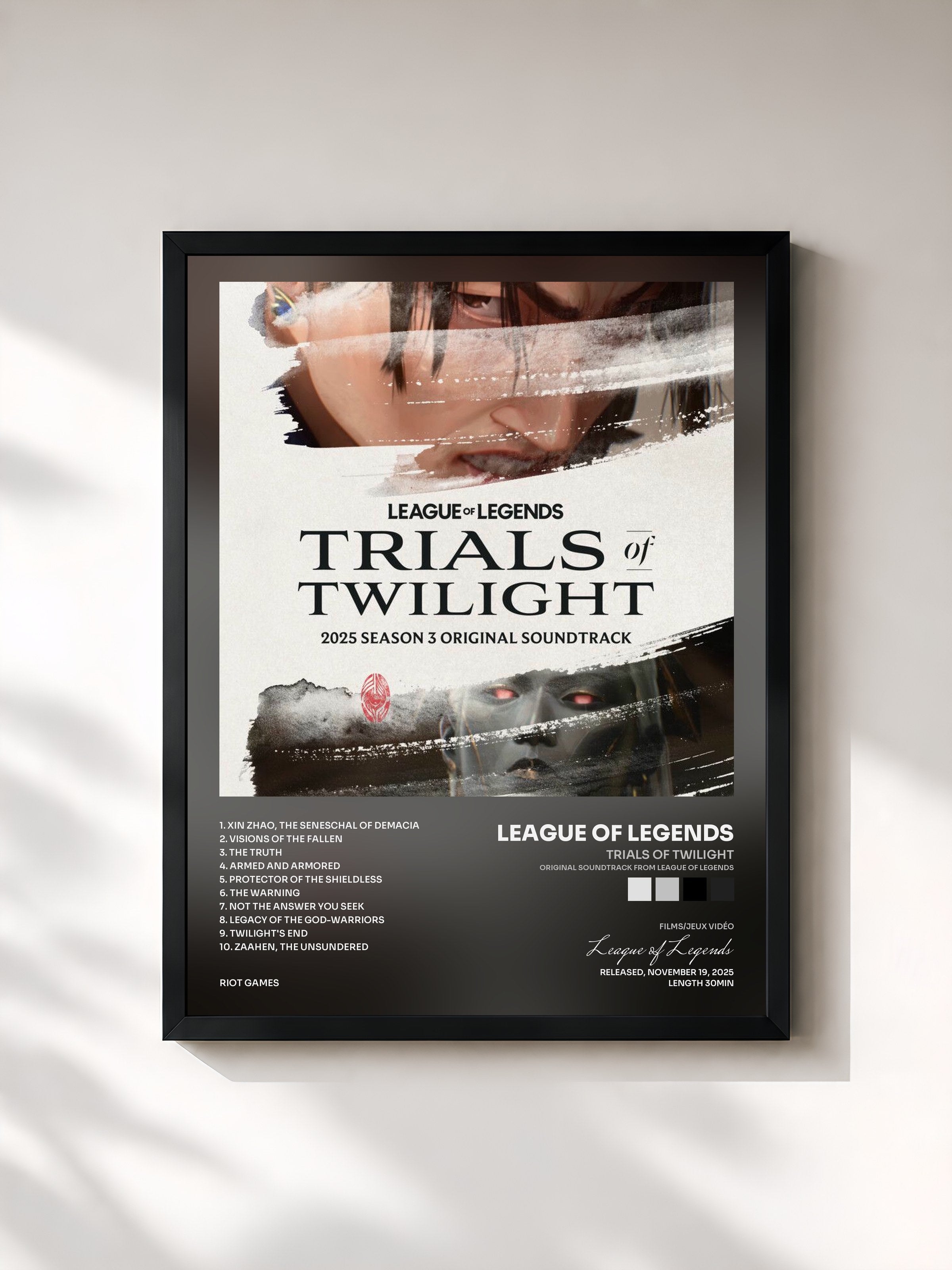 #noir Tableau de l'album Trials of Twilight (Original Soundtrack from League of Legends) de League of Legends, cadre noir, imprimé et encadré en France
