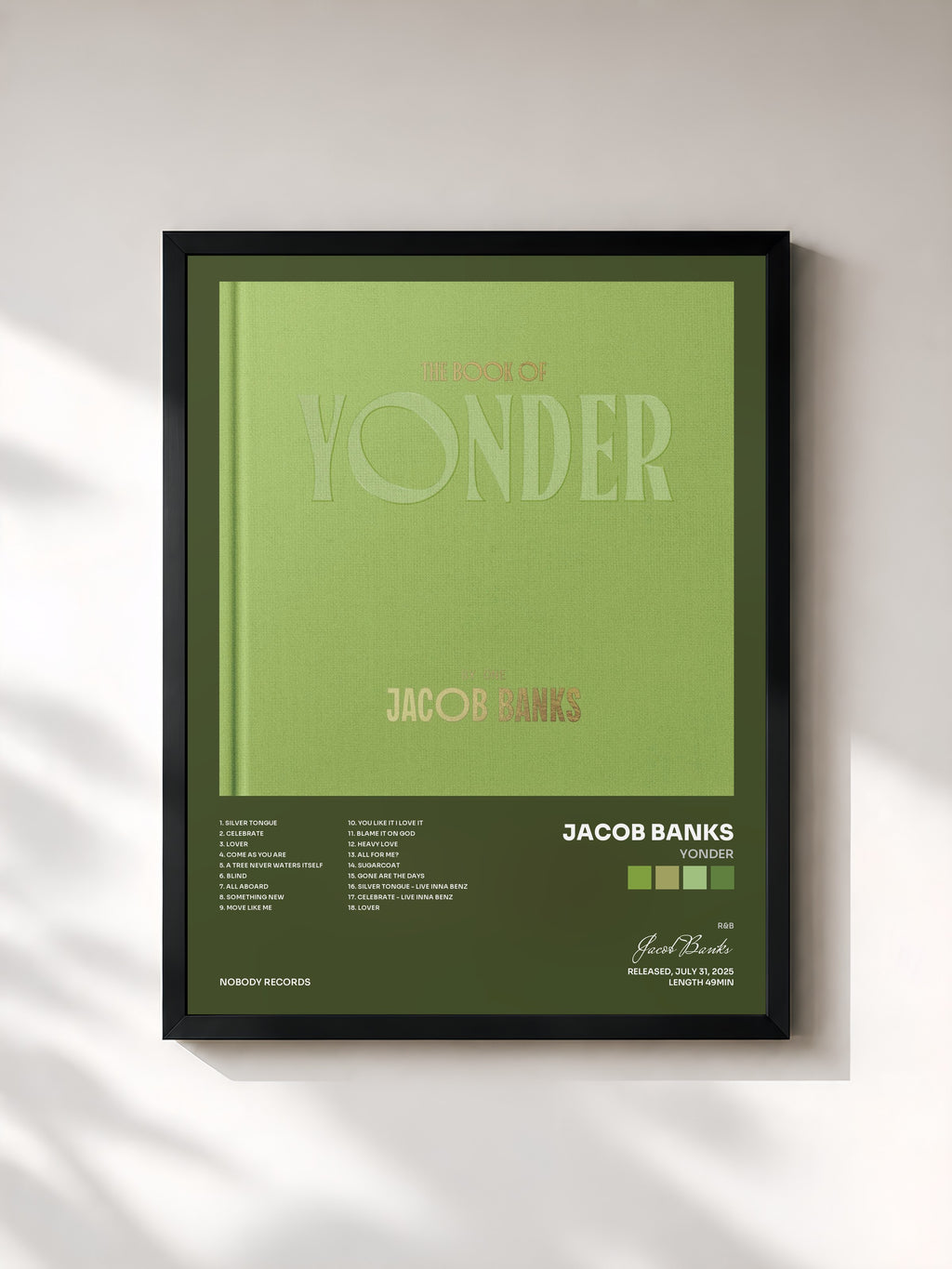 #noir Tableau de l'album Yonder de Jacob Banks, cadre noir, imprimé et encadré en France