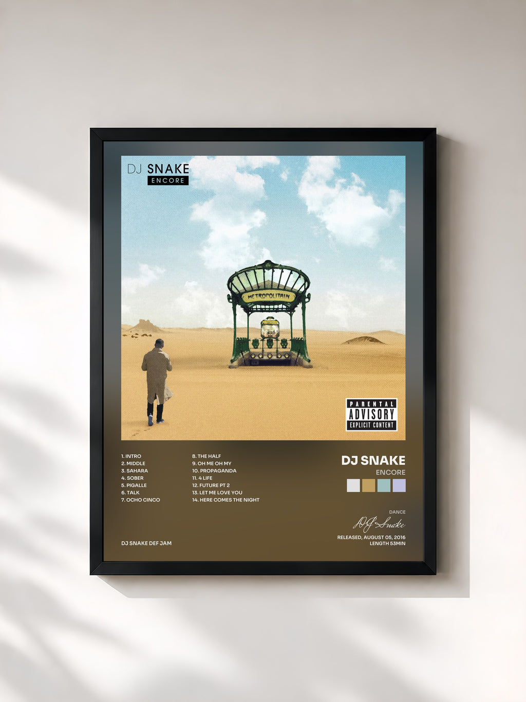 #noir Tableau de l'album Encore de DJ Snake, cadre noir, imprimé et encadré en France