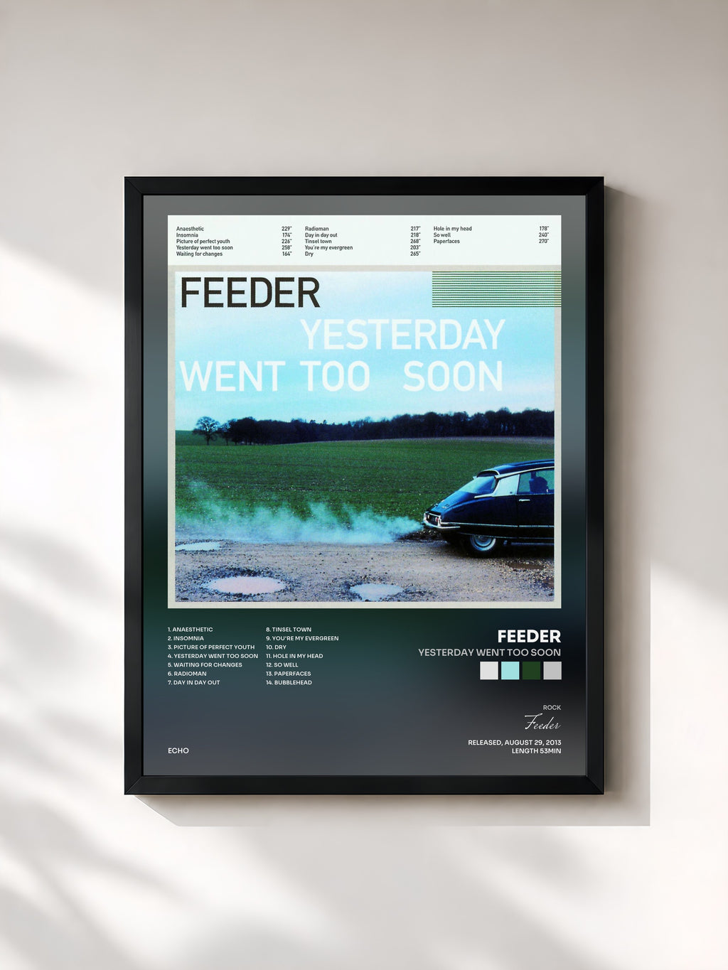 #noir Tableau de l'album Yesterday Went Too Soon de Feeder, cadre noir, imprimé et encadré en France