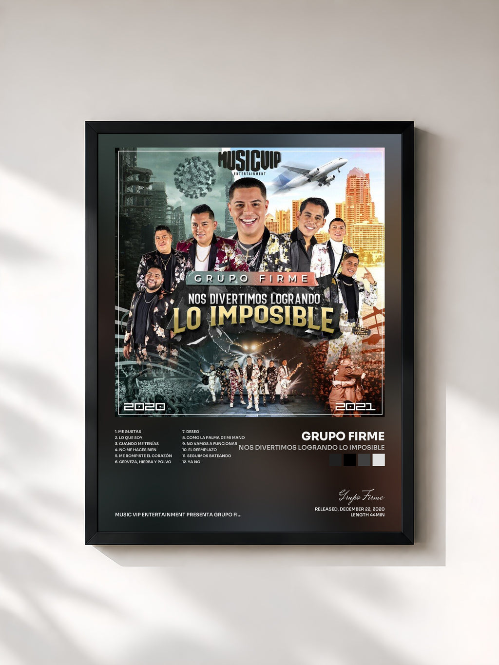 #noir Tableau de l'album Nos Divertimos Logrando Lo Imposible de Grupo Firme, cadre noir, imprimé et encadré en France