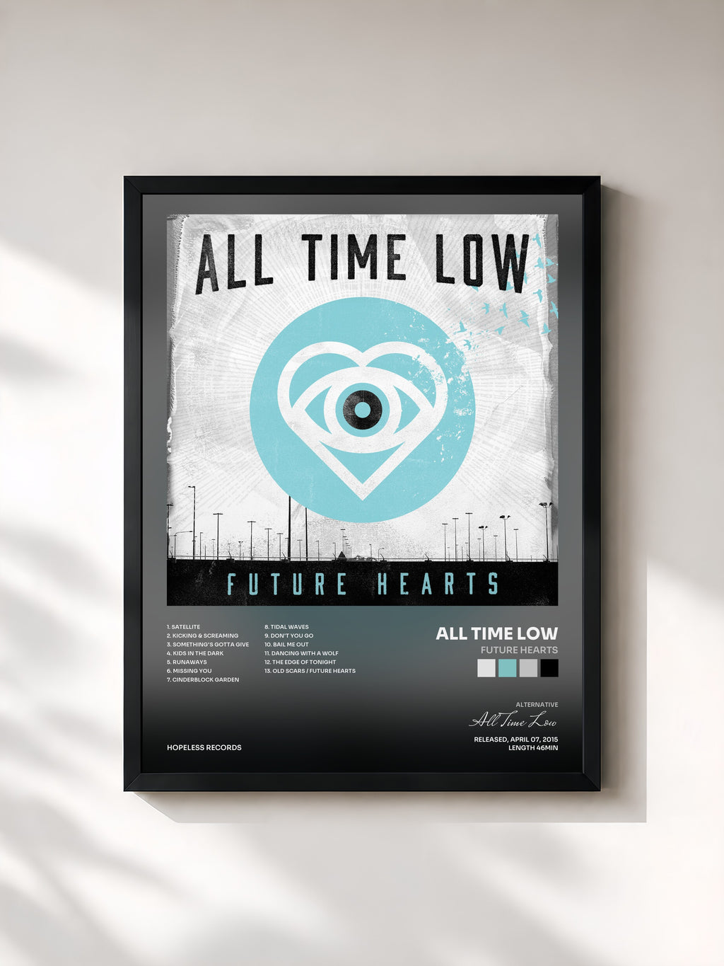 #noir Tableau de l'album Future Hearts de All Time Low, cadre noir, imprimé et encadré en France