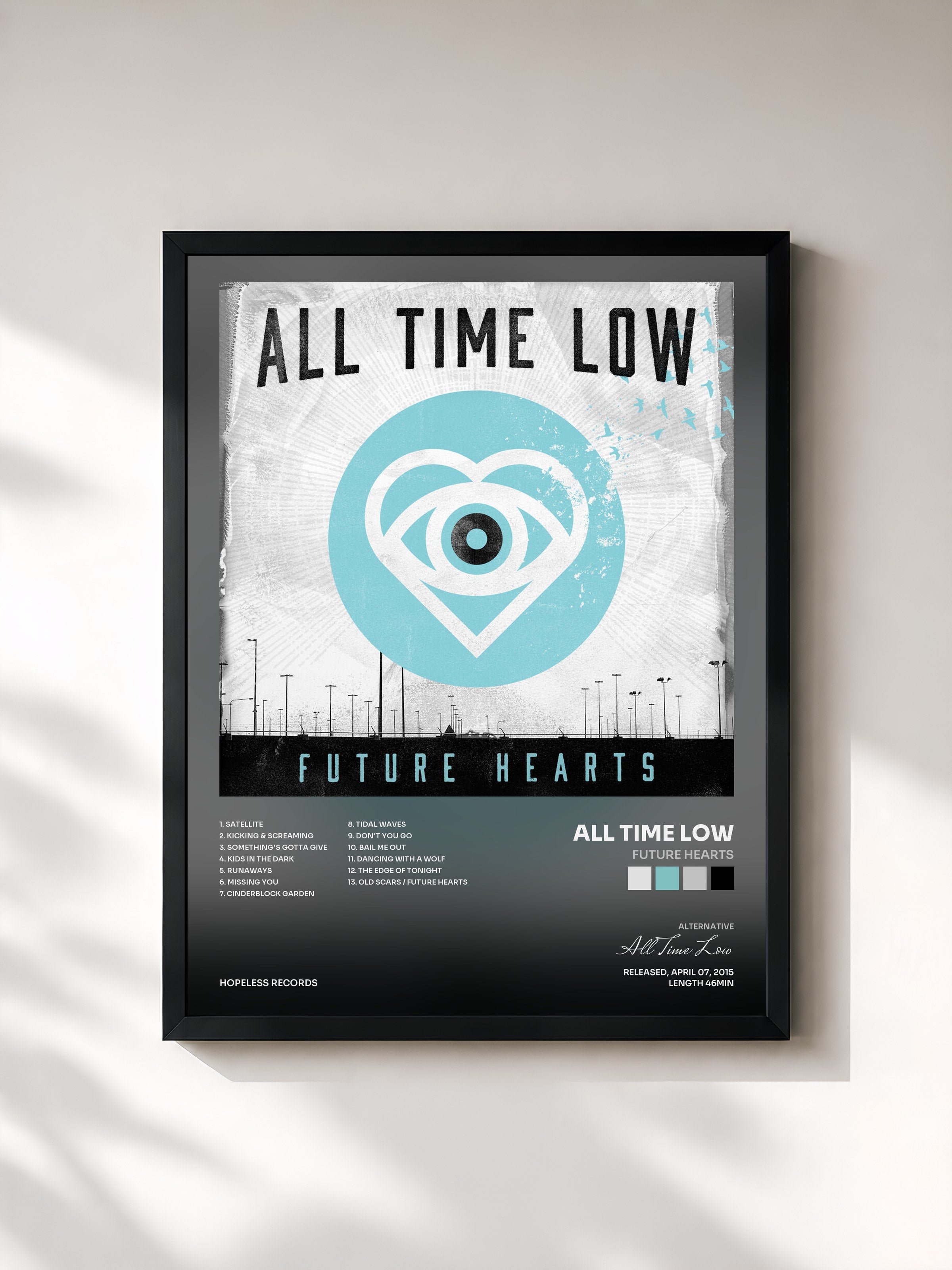#noir Tableau de l'album Future Hearts de All Time Low, cadre noir, imprimé et encadré en France