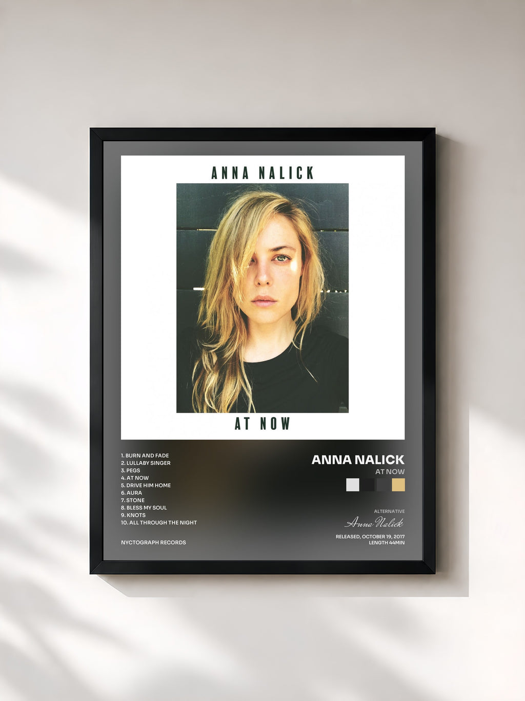 #noir Tableau de l'album At Now de Anna Nalick, cadre noir, imprimé et encadré en France
