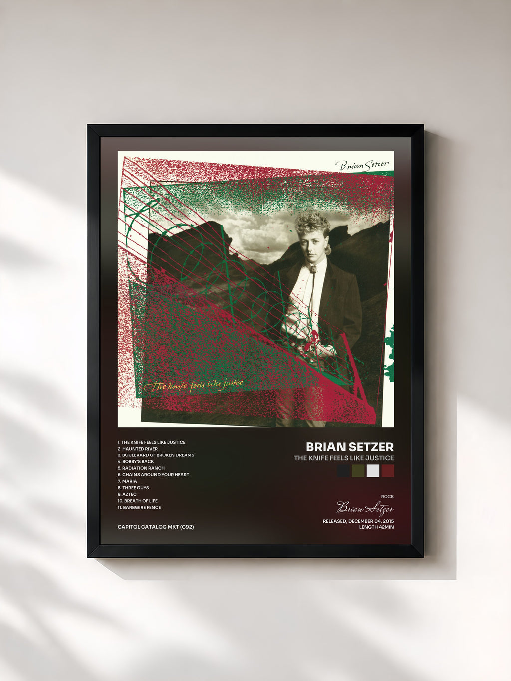 #noir Tableau de l'album The Knife Feels Like Justice de Brian Setzer, cadre noir, imprimé et encadré en France
