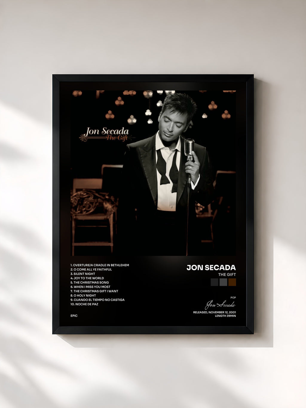 #noir Tableau de l'album The Gift de Jon Secada, cadre noir, imprimé et encadré en France