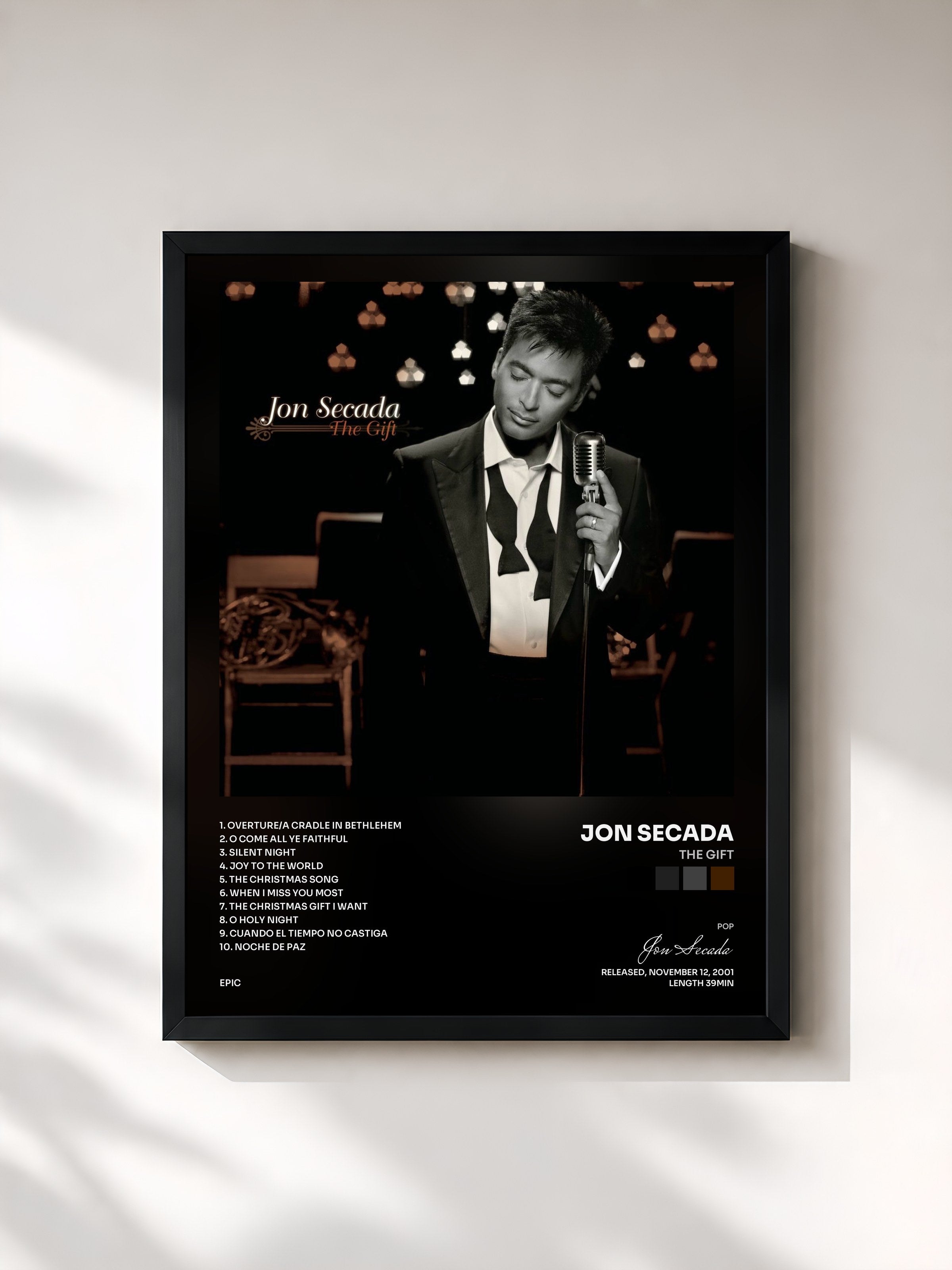 #noir Tableau de l'album The Gift de Jon Secada, cadre noir, imprimé et encadré en France