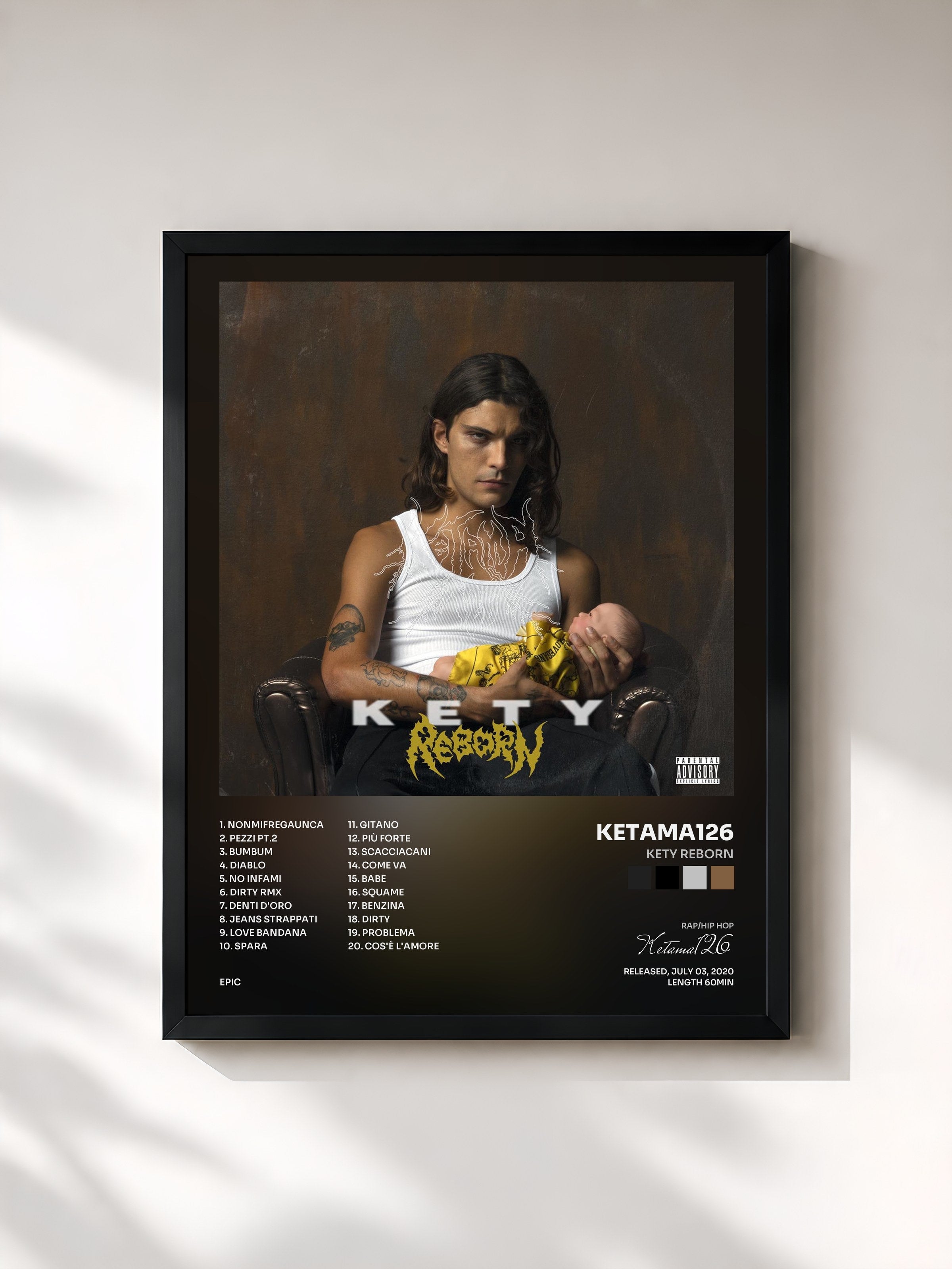 #noir Tableau de l'album KETY REBORN de Ketama126, cadre noir, imprimé et encadré en France