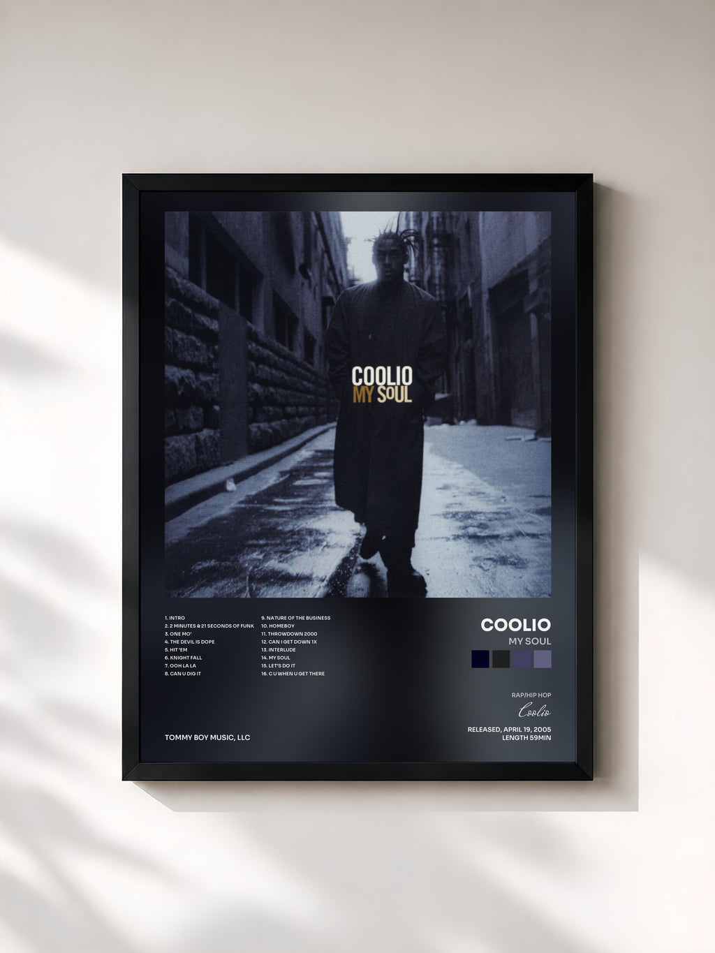 #noir Tableau de l'album My Soul de Coolio, cadre noir, imprimé et encadré en France