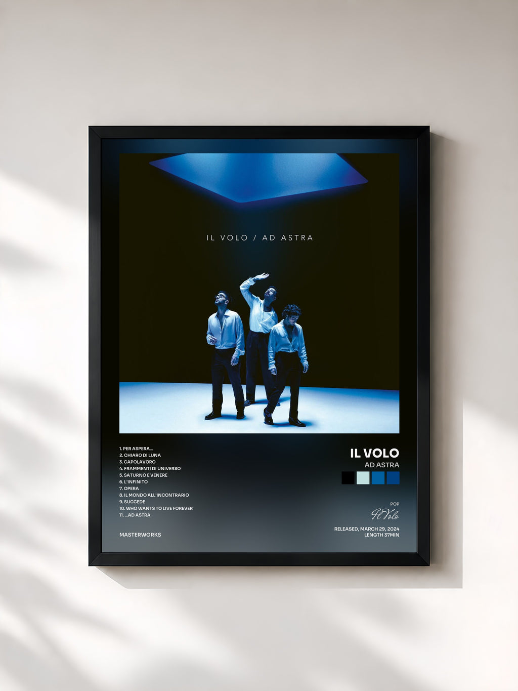 #noir Tableau de l'album Ad Astra de Il Volo, cadre noir, imprimé et encadré en France