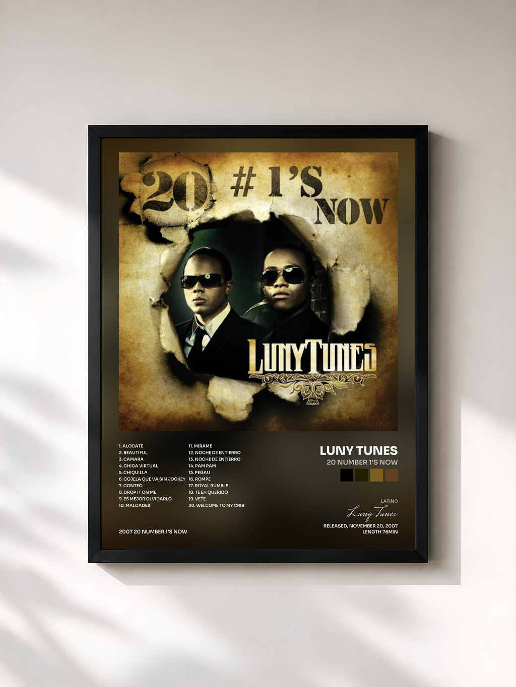 #noir Tableau de l'album 20 Number 1's Now de Luny Tunes, cadre noir, imprimé et encadré en France