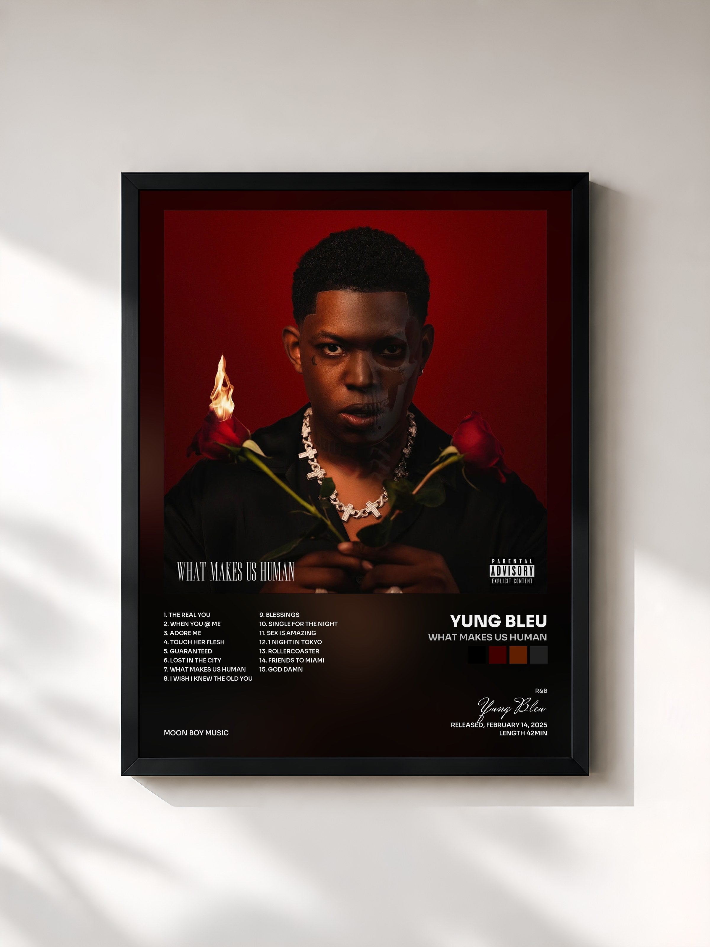 #noir Tableau de l'album What Makes Us Human de Yung Bleu, cadre noir, imprimé et encadré en France