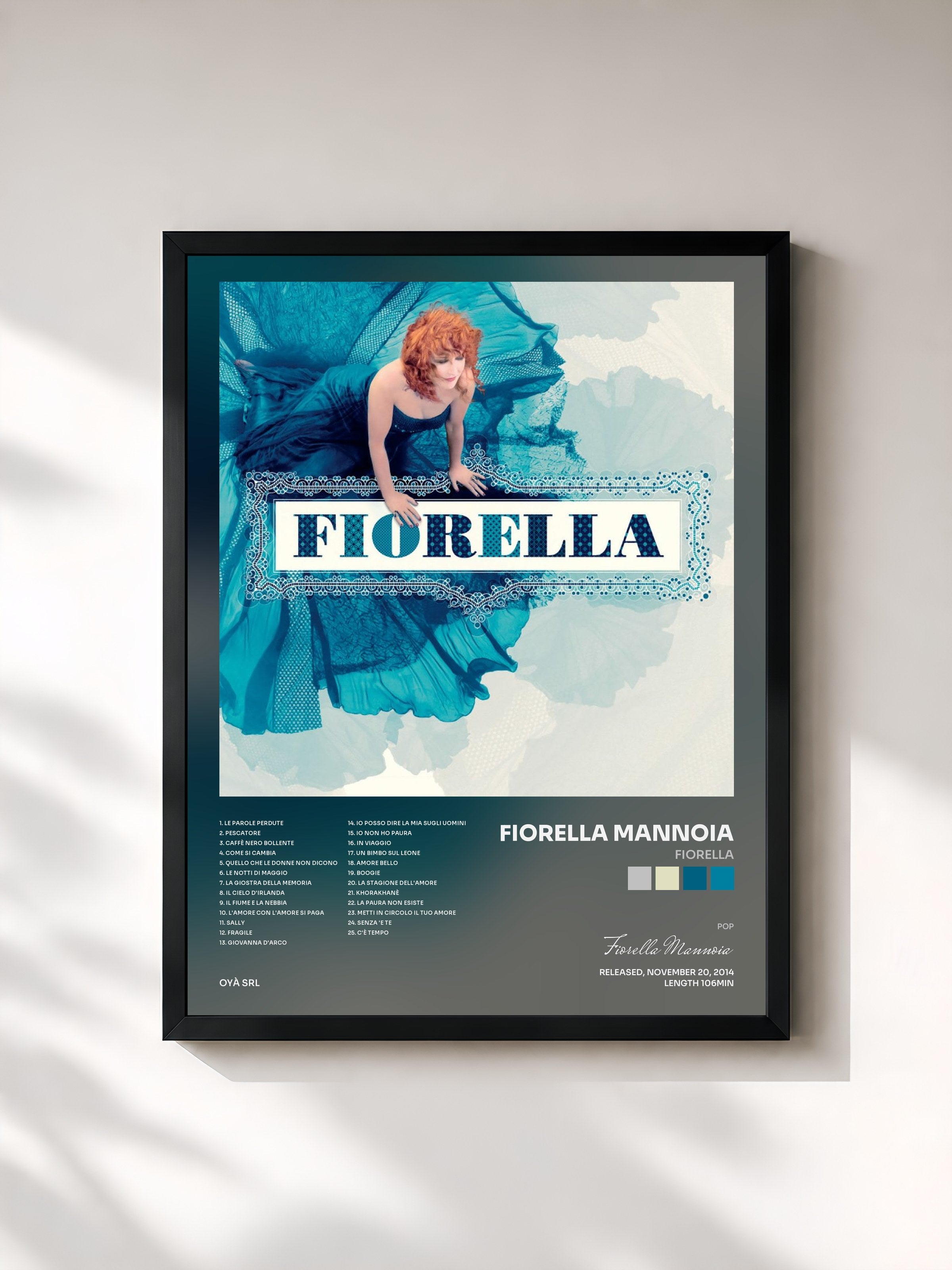 #noir Tableau de l'album Fiorella de Fiorella Mannoia, cadre noir, imprimé et encadré en France