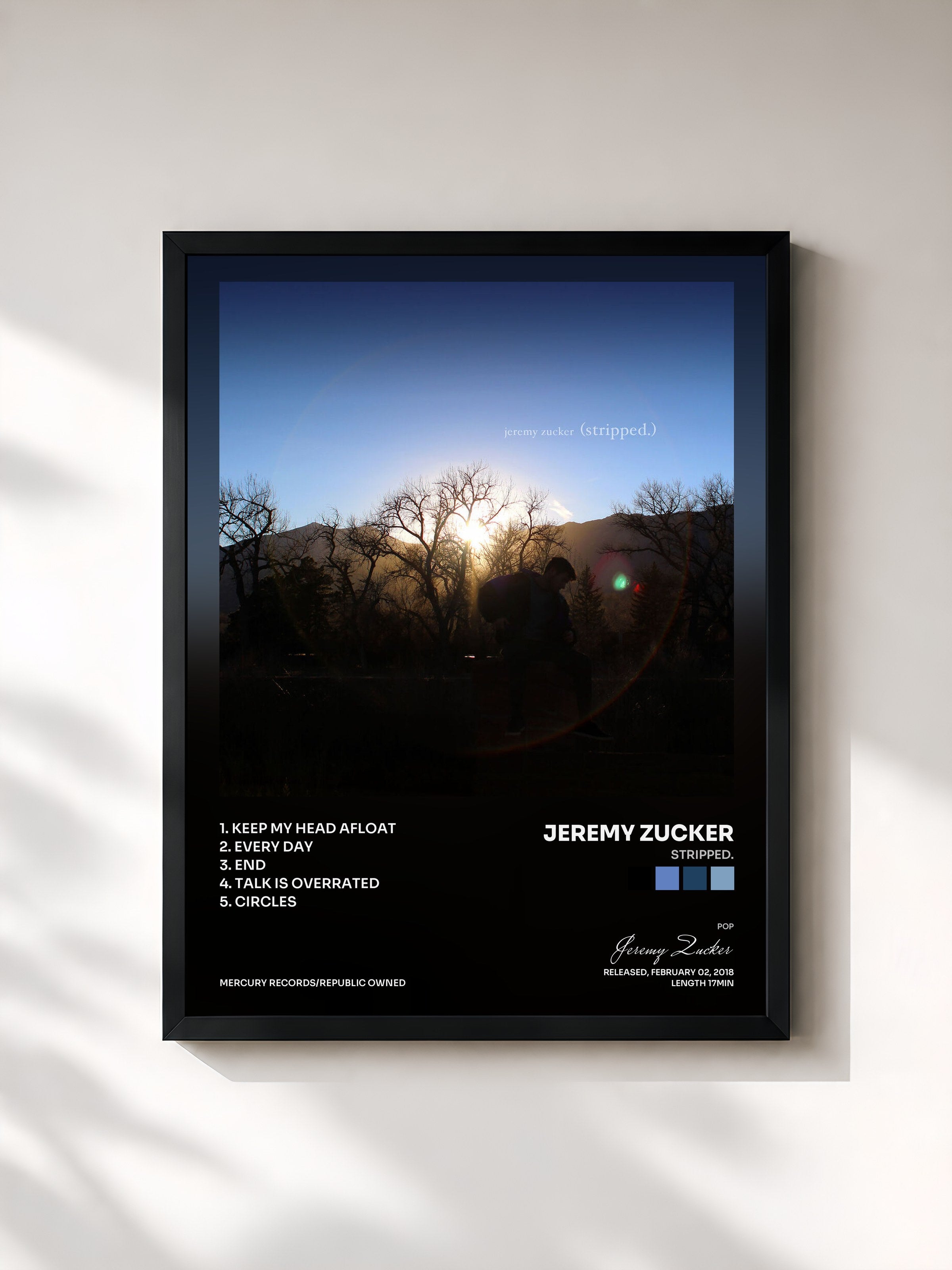 #noir Tableau de l'album stripped. de Jeremy Zucker, cadre noir, imprimé et encadré en France