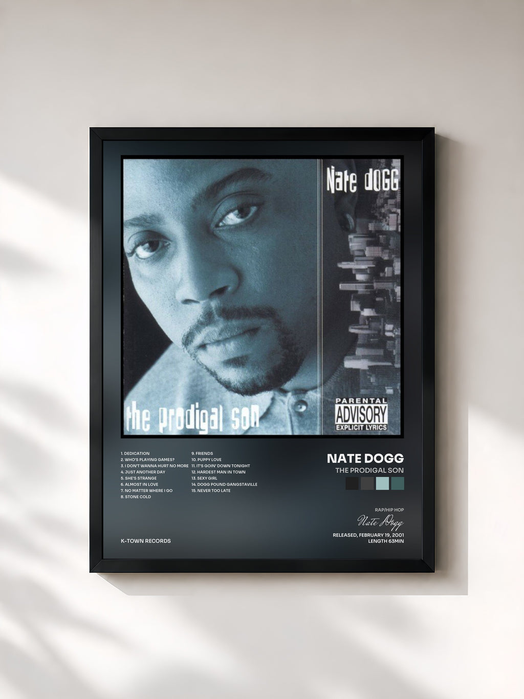 #noir Tableau de l'album The Prodigal Son de Nate Dogg, cadre noir, imprimé et encadré en France