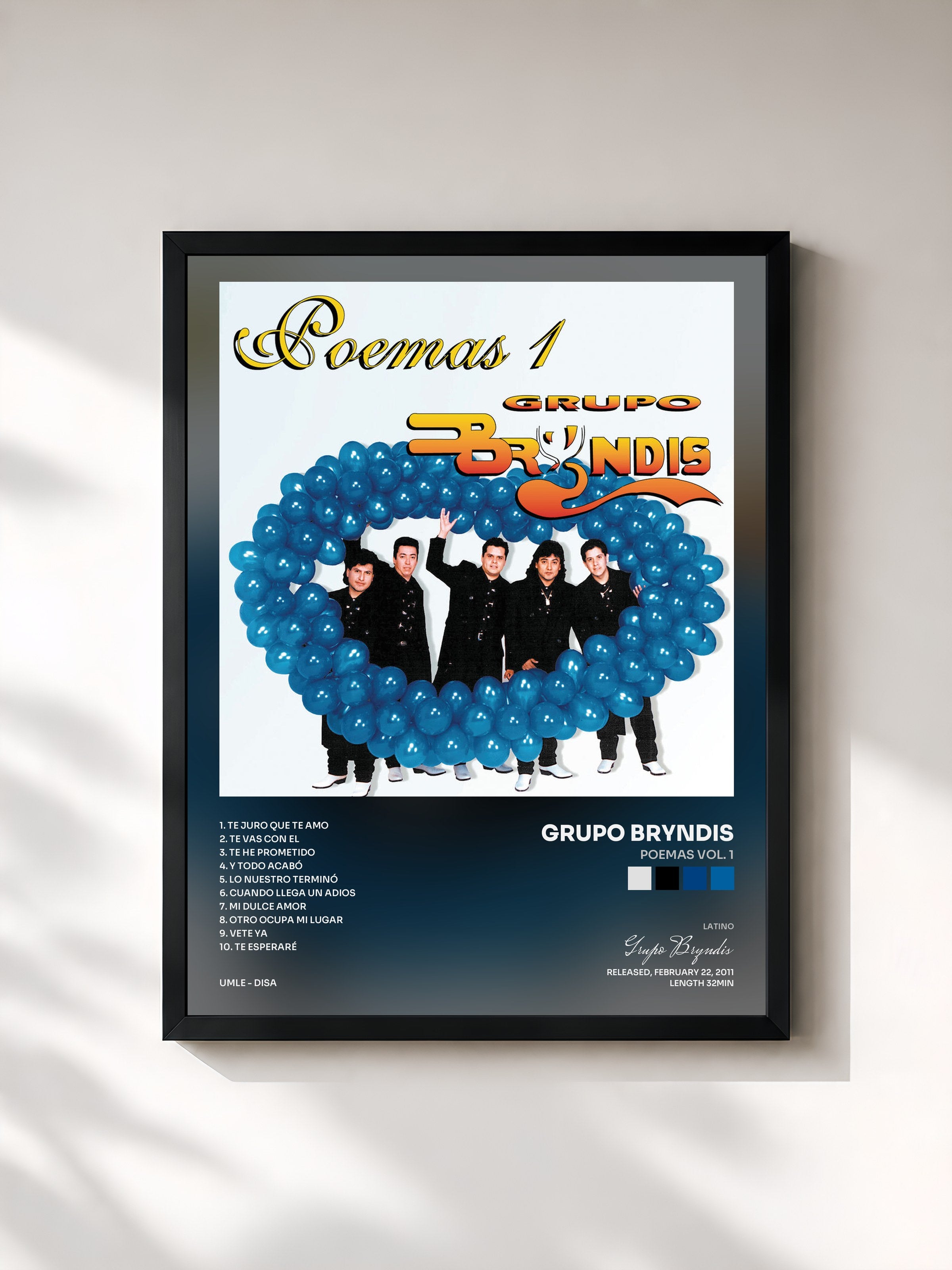 #noir Tableau de l'album Poemas Vol. 1 de Grupo Bryndis, cadre noir, imprimé et encadré en France