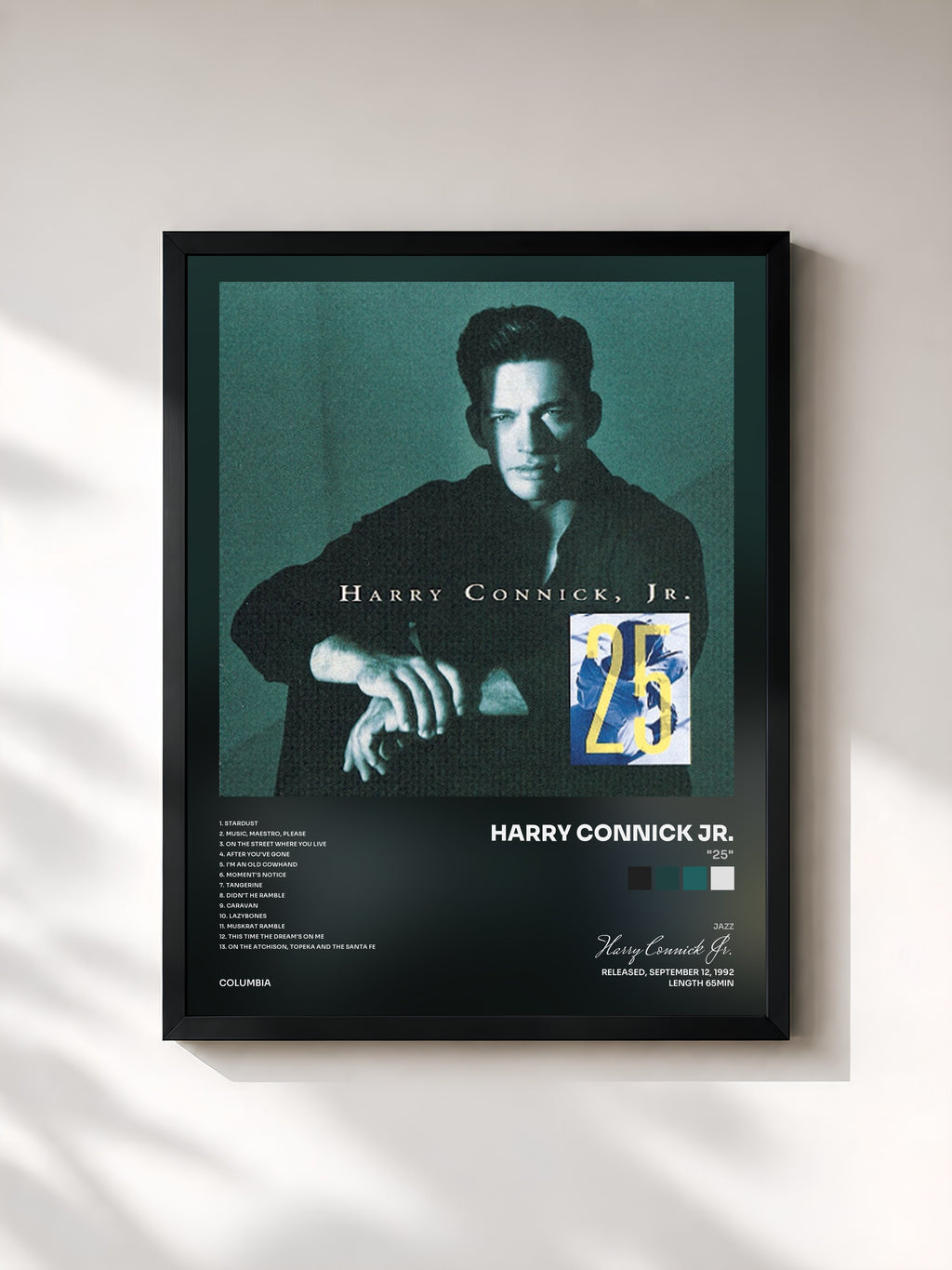#noir Tableau de l'album "25" de Harry Connick Jr., cadre noir, imprimé et encadré en France