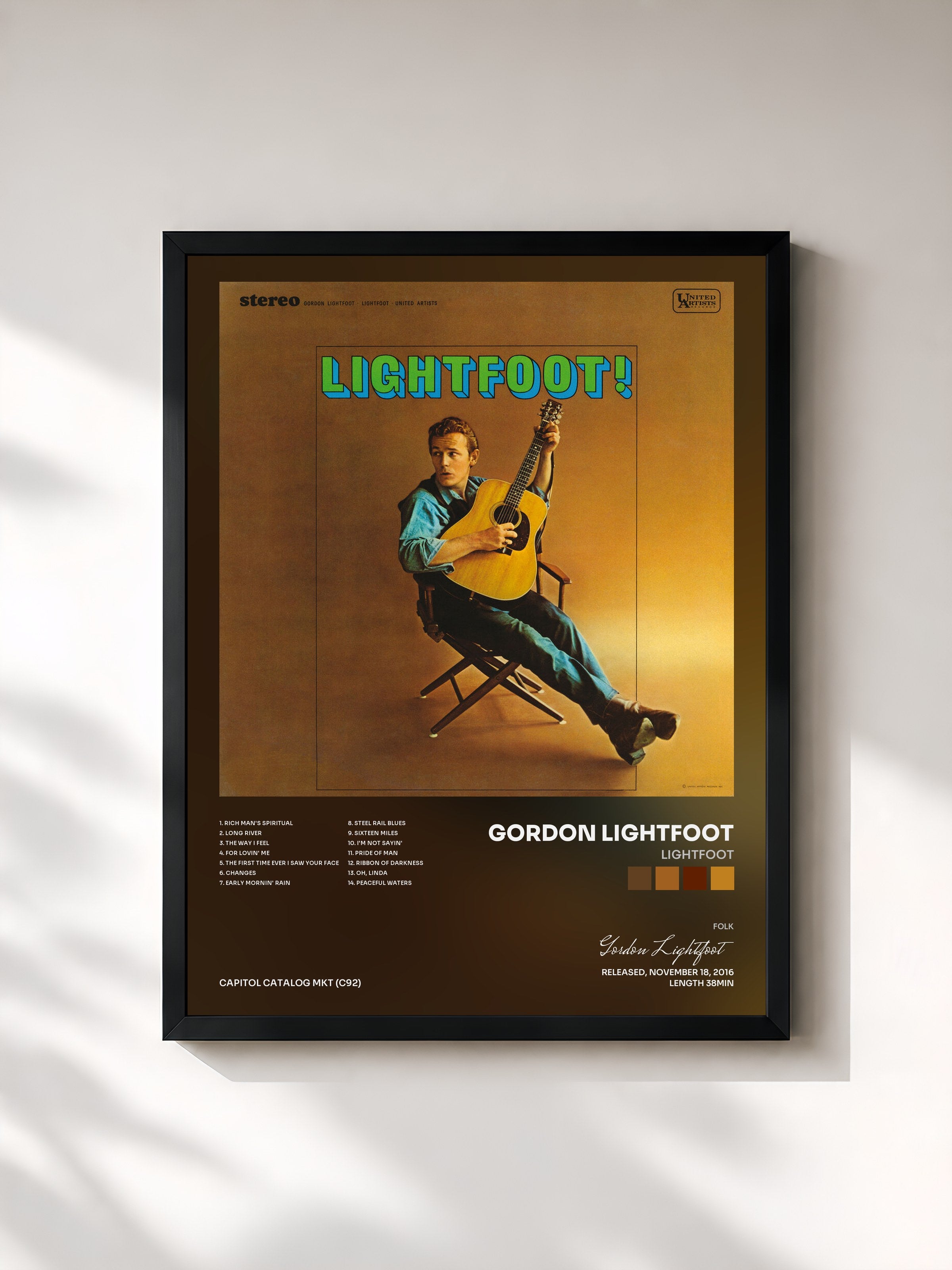 #noir Tableau de l'album Lightfoot de Gordon Lightfoot, cadre noir, imprimé et encadré en France