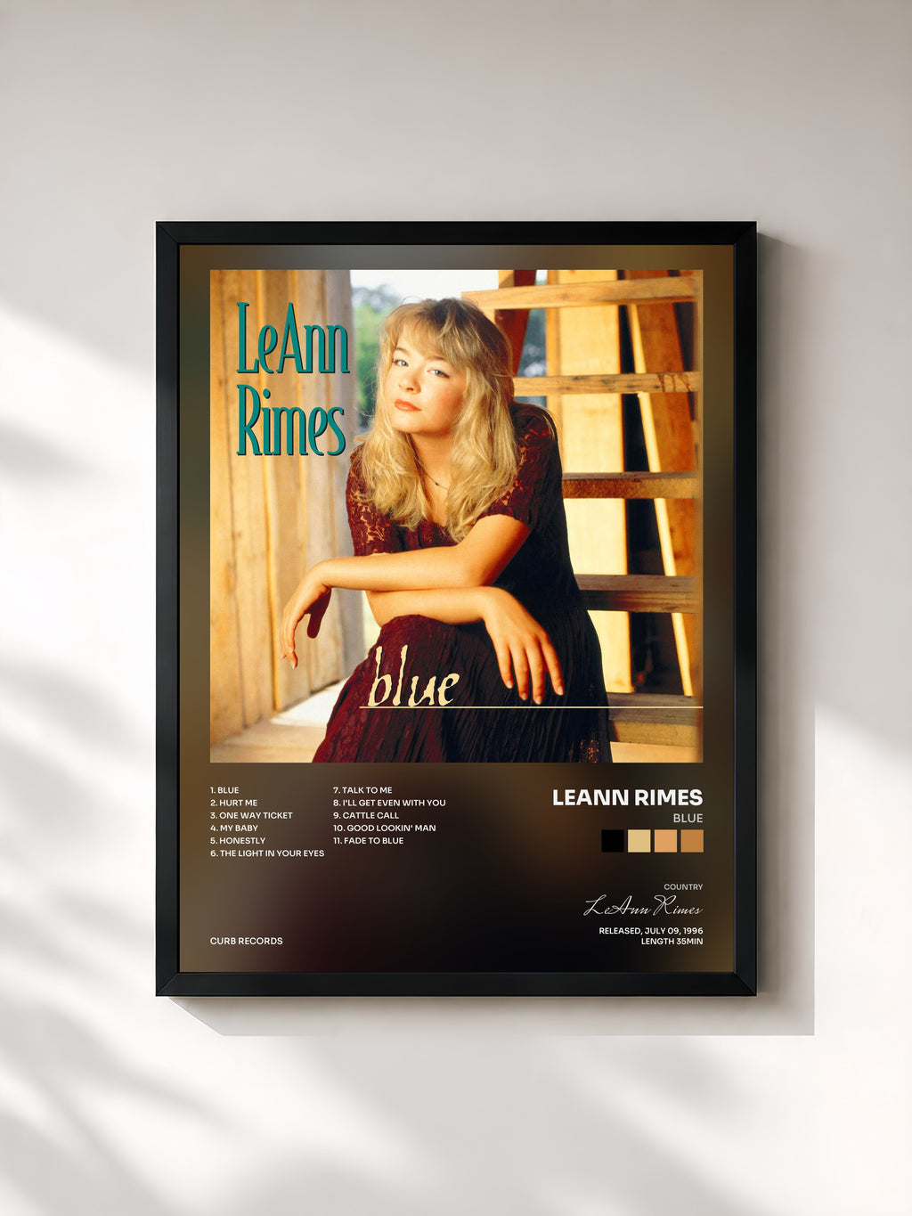 #noir Tableau de l'album Blue de LeAnn Rimes, cadre noir, imprimé et encadré en France