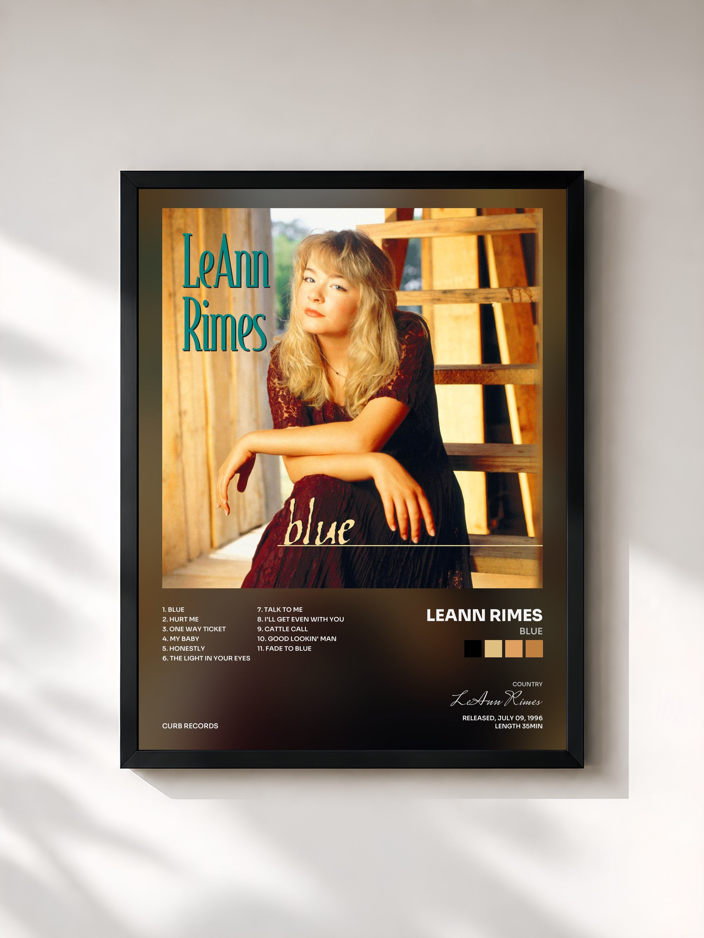 #noir Tableau de l'album Blue de LeAnn Rimes, cadre noir, imprimé et encadré en France