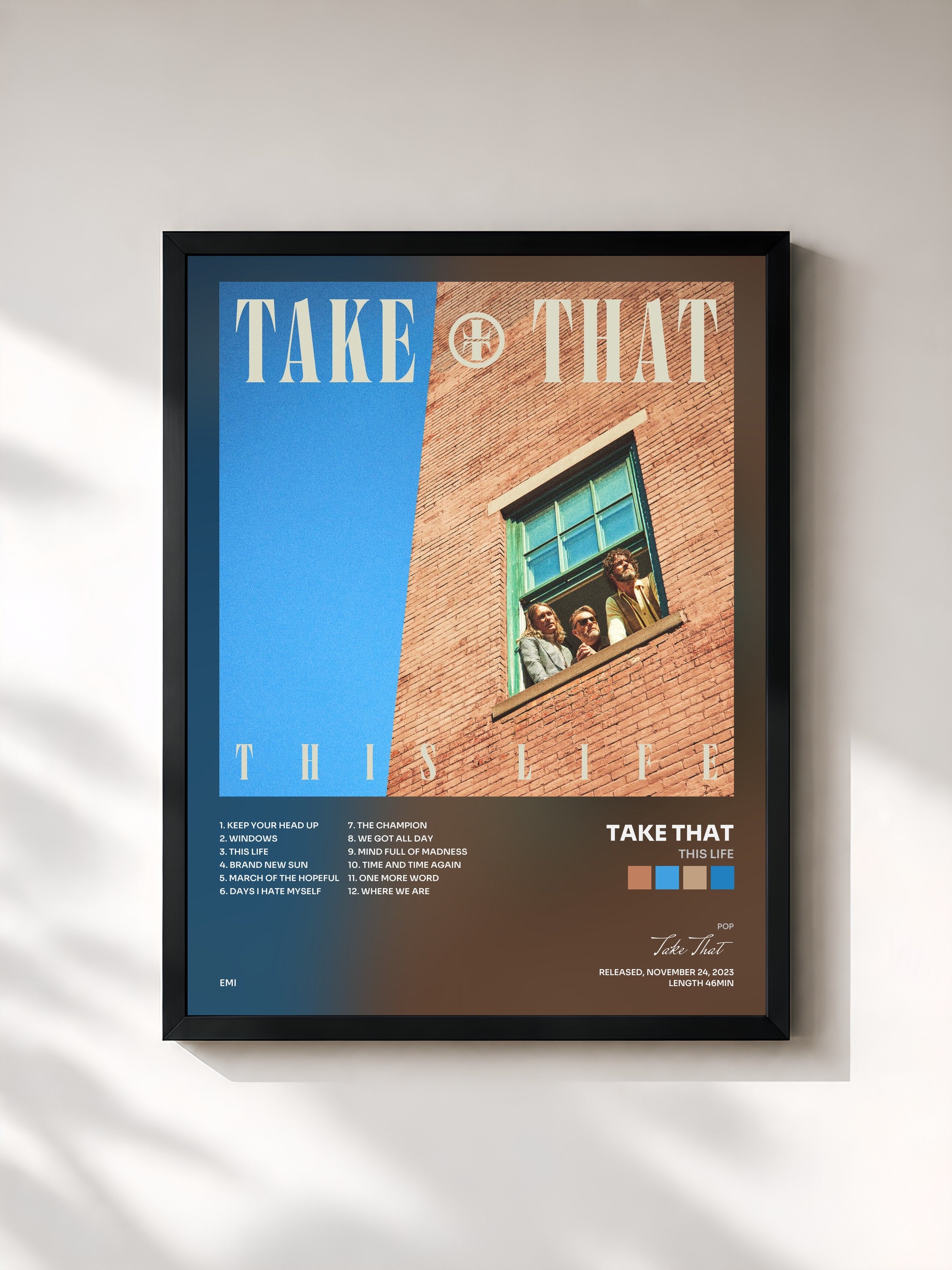 #noir Tableau de l'album This Life de Take That, cadre noir, imprimé et encadré en France