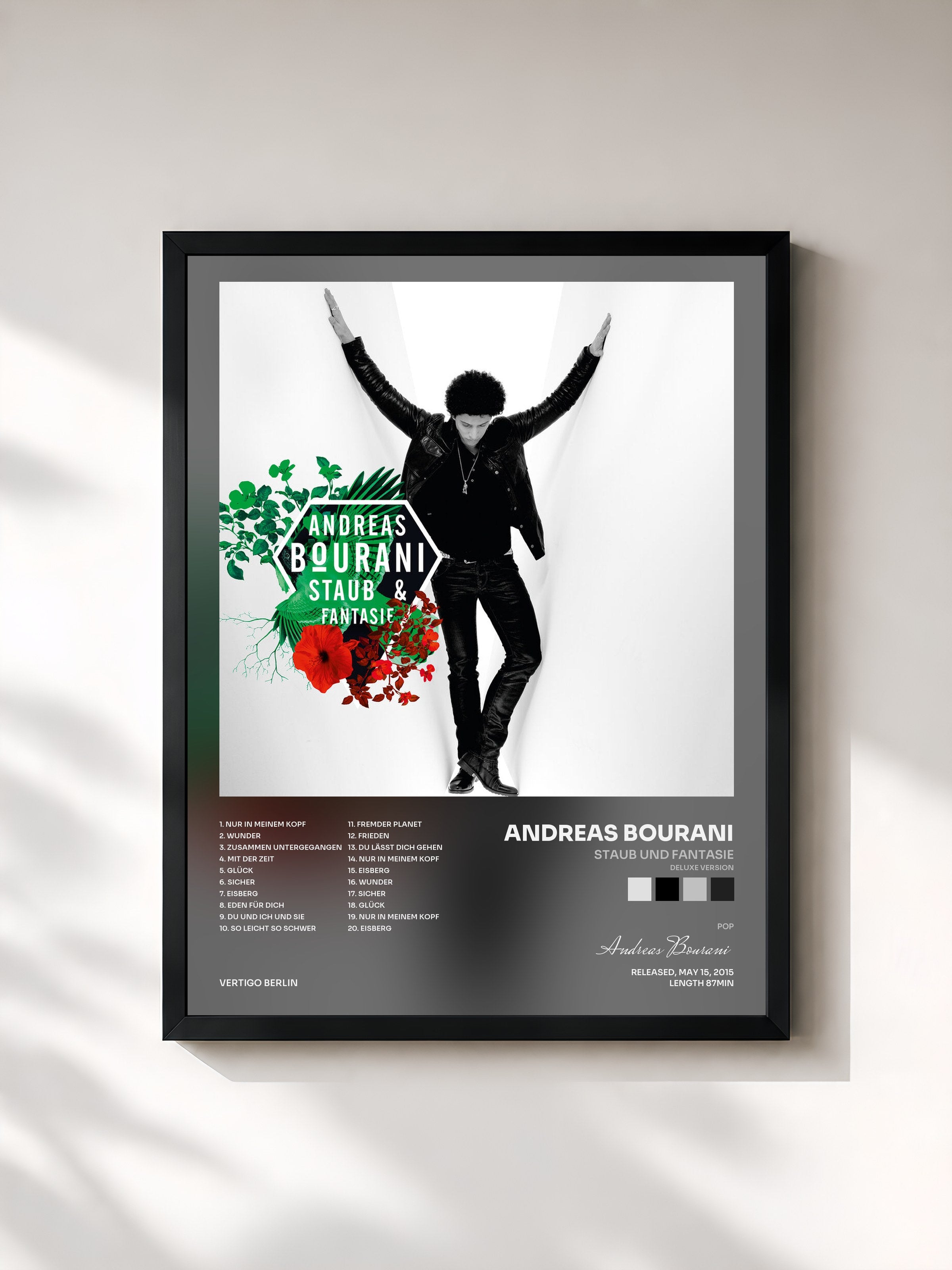 #noir Tableau de l'album Staub und Fantasie (Deluxe Version) de Andreas Bourani, cadre noir, imprimé et encadré en France