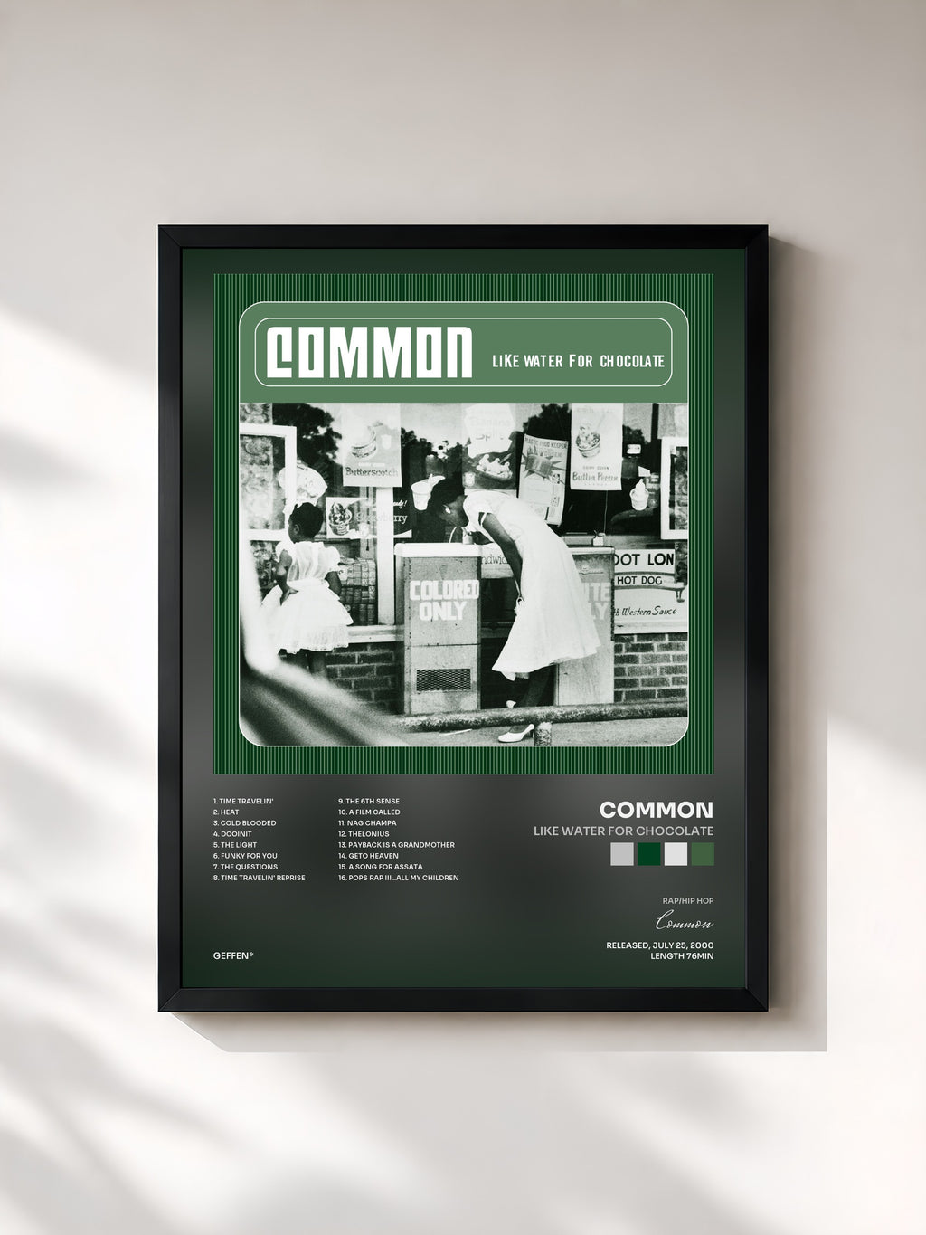 #noir Tableau de l'album Like Water For Chocolate de Common, cadre noir, imprimé et encadré en France