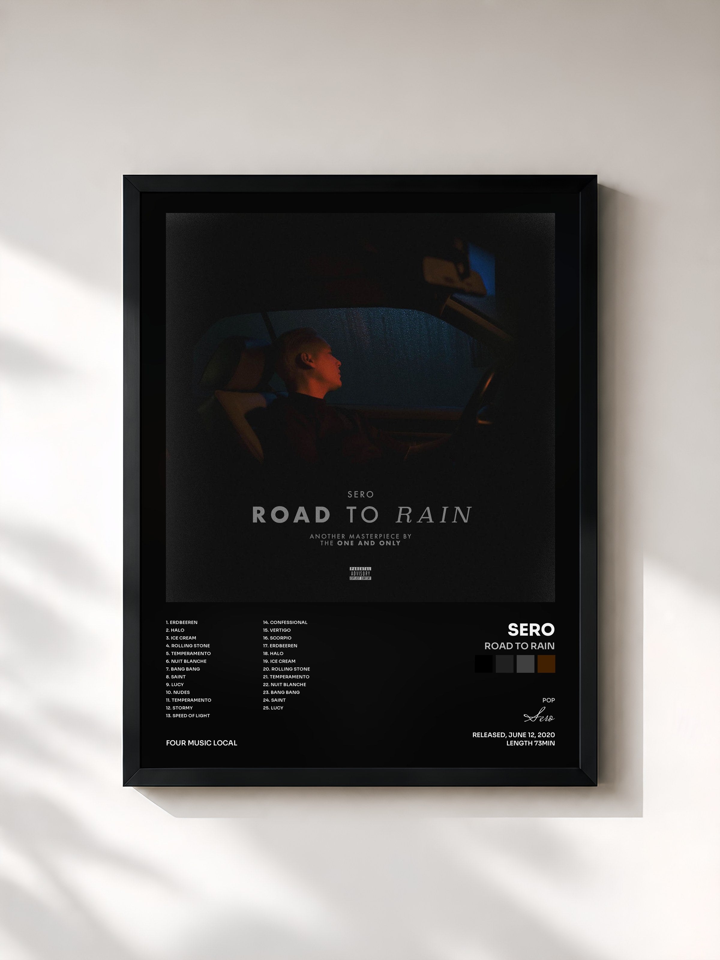 #noir Tableau de l'album road to rain de Sero, cadre noir, imprimé et encadré en France