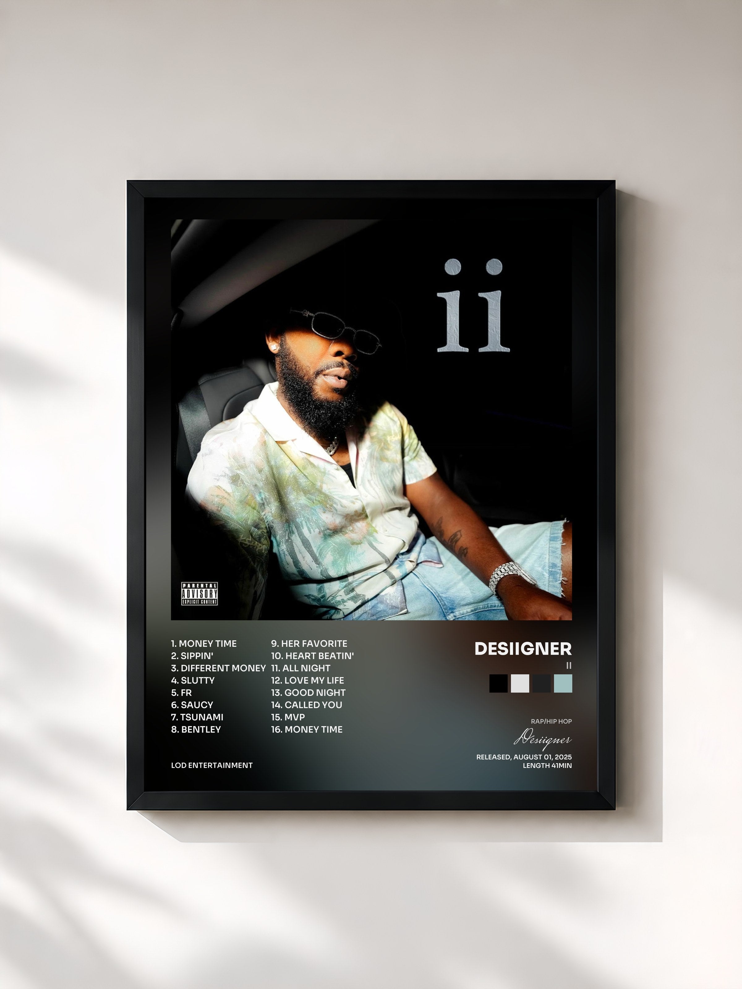 #noir Tableau de l'album ii de Desiigner, cadre noir, imprimé et encadré en France