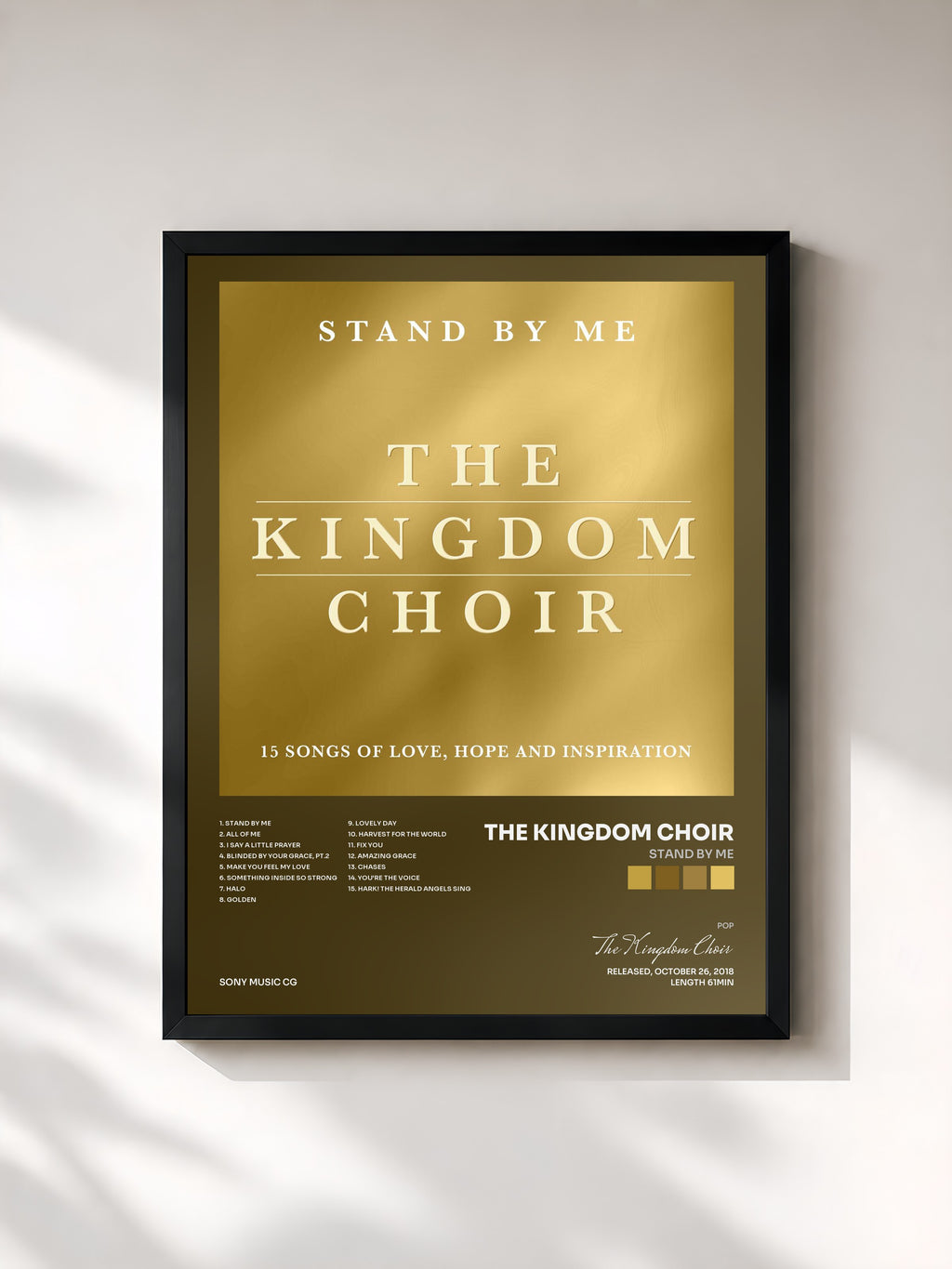#noir Tableau de l'album Stand By Me de The Kingdom Choir, cadre noir, imprimé et encadré en France