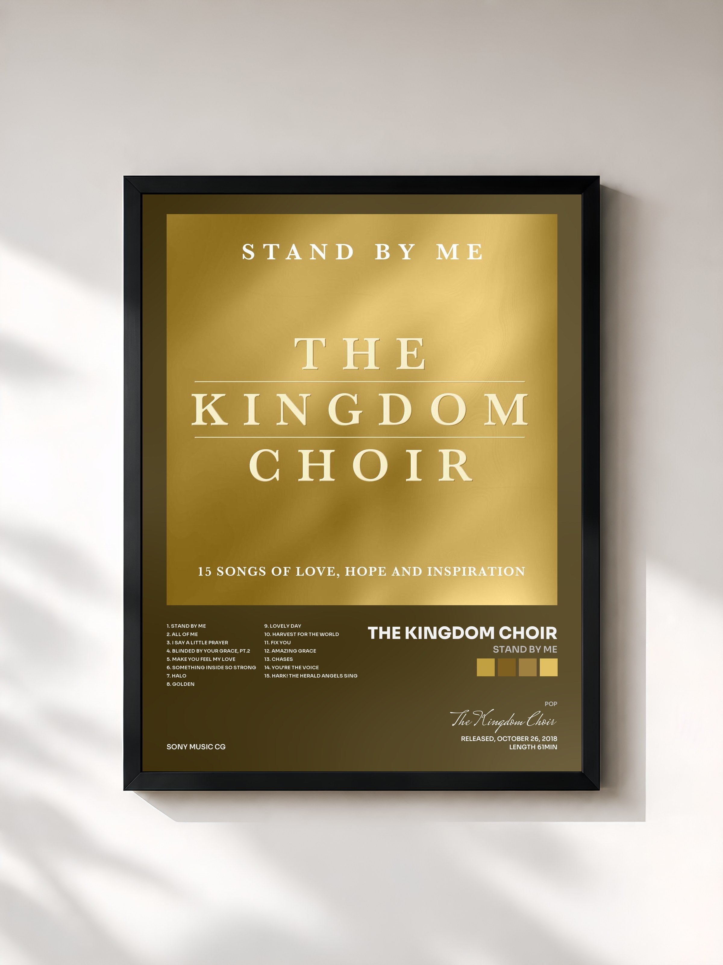 #noir Tableau de l'album Stand By Me de The Kingdom Choir, cadre noir, imprimé et encadré en France