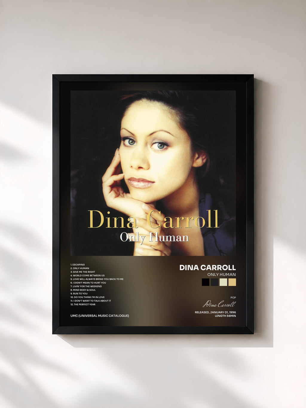 #noir Tableau de l'album Only Human de Dina Carroll, cadre noir, imprimé et encadré en France